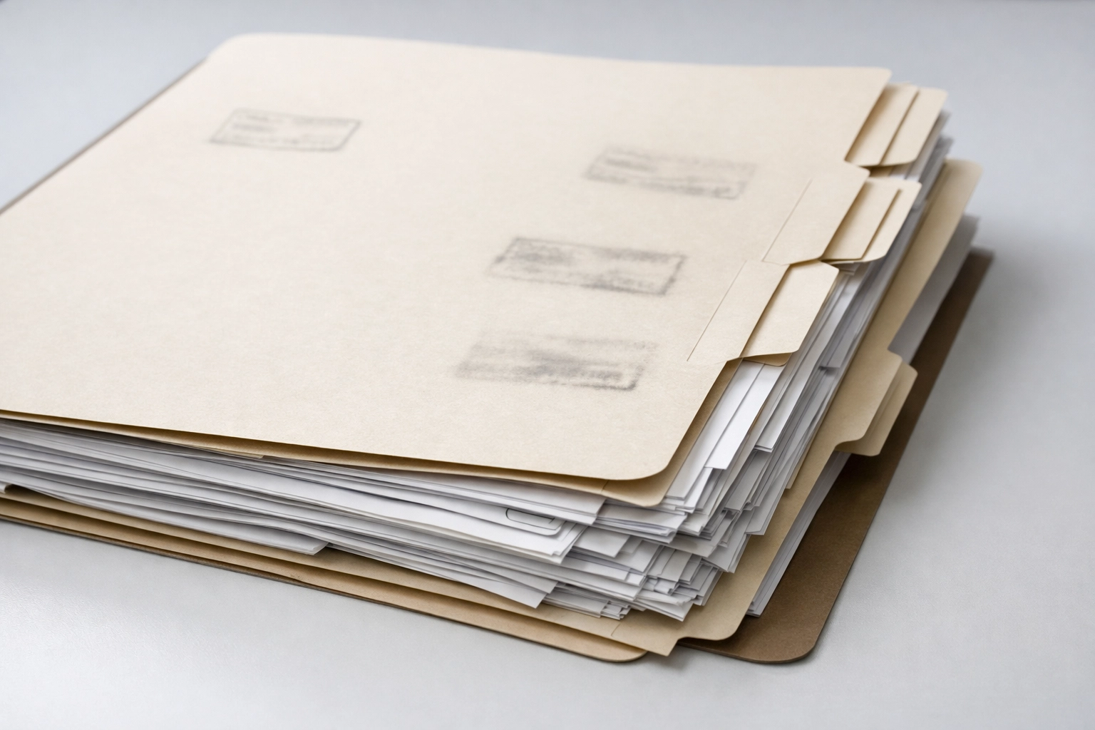 Organized legal file folder and neatly stacked documents representing evidence for grandparents' rights in Virginia