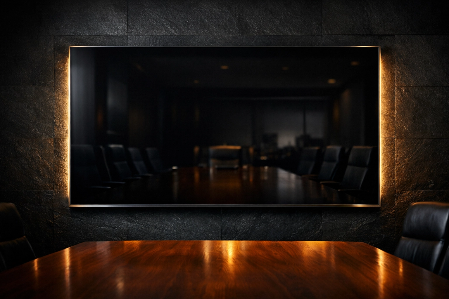 Professional commercial LED display integrated into a sleek boardroom for business A/V installation.