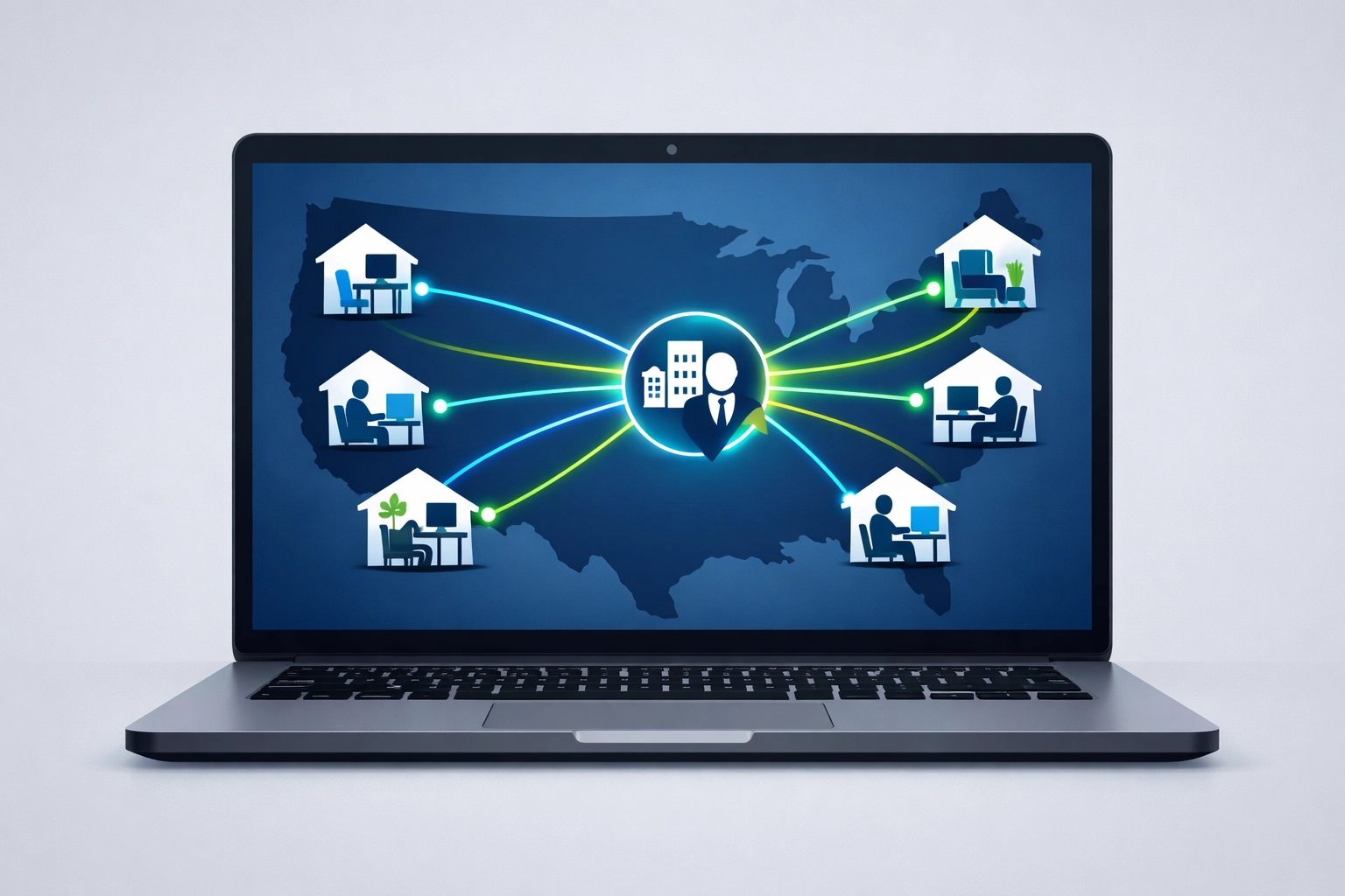 Illustration of virtual tax preparation connecting remote clients to a New Jersey tax expert.