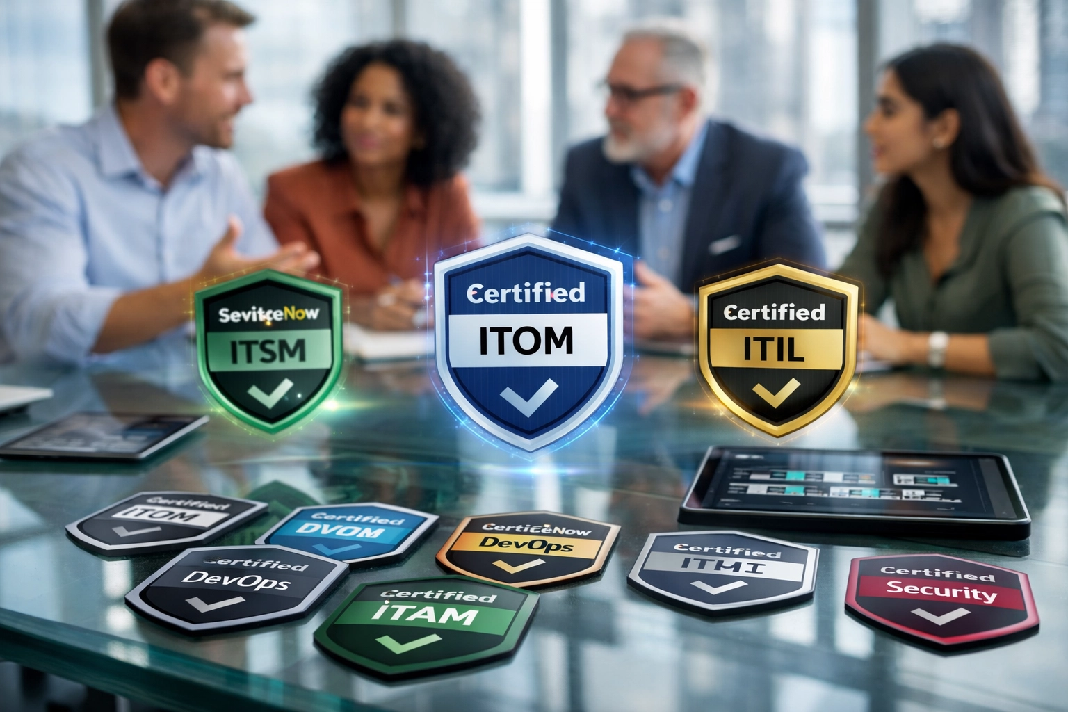 ServiceNow consulting team reviewing ITOM certifications and implementation credentials