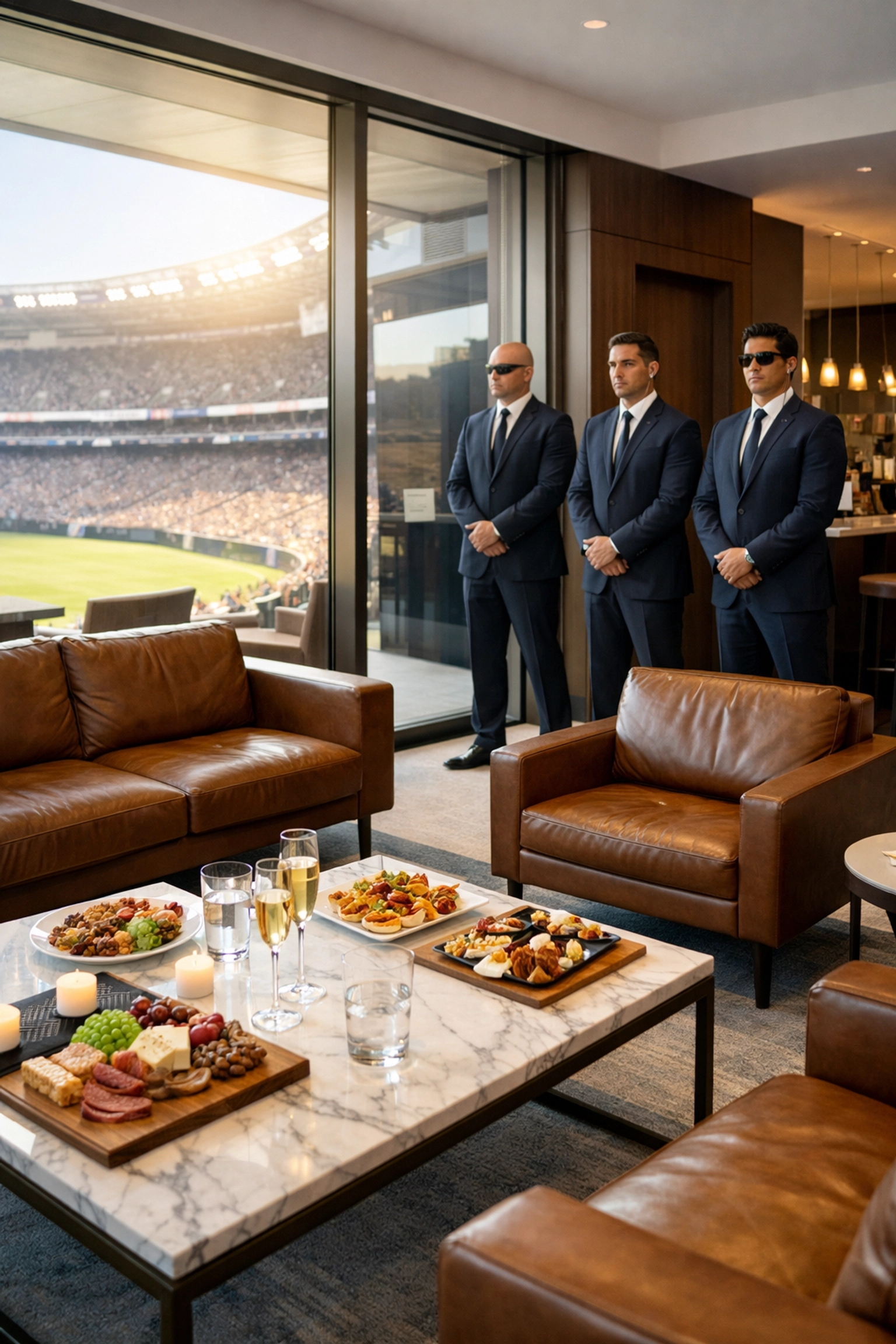 PRESS RELEASE: Boost Your Brand Visibility Instantly with These 5 Super Bowl Activation Tips Luxury corporate VIP lounge with professional security and stadium views for high-end hospitality.