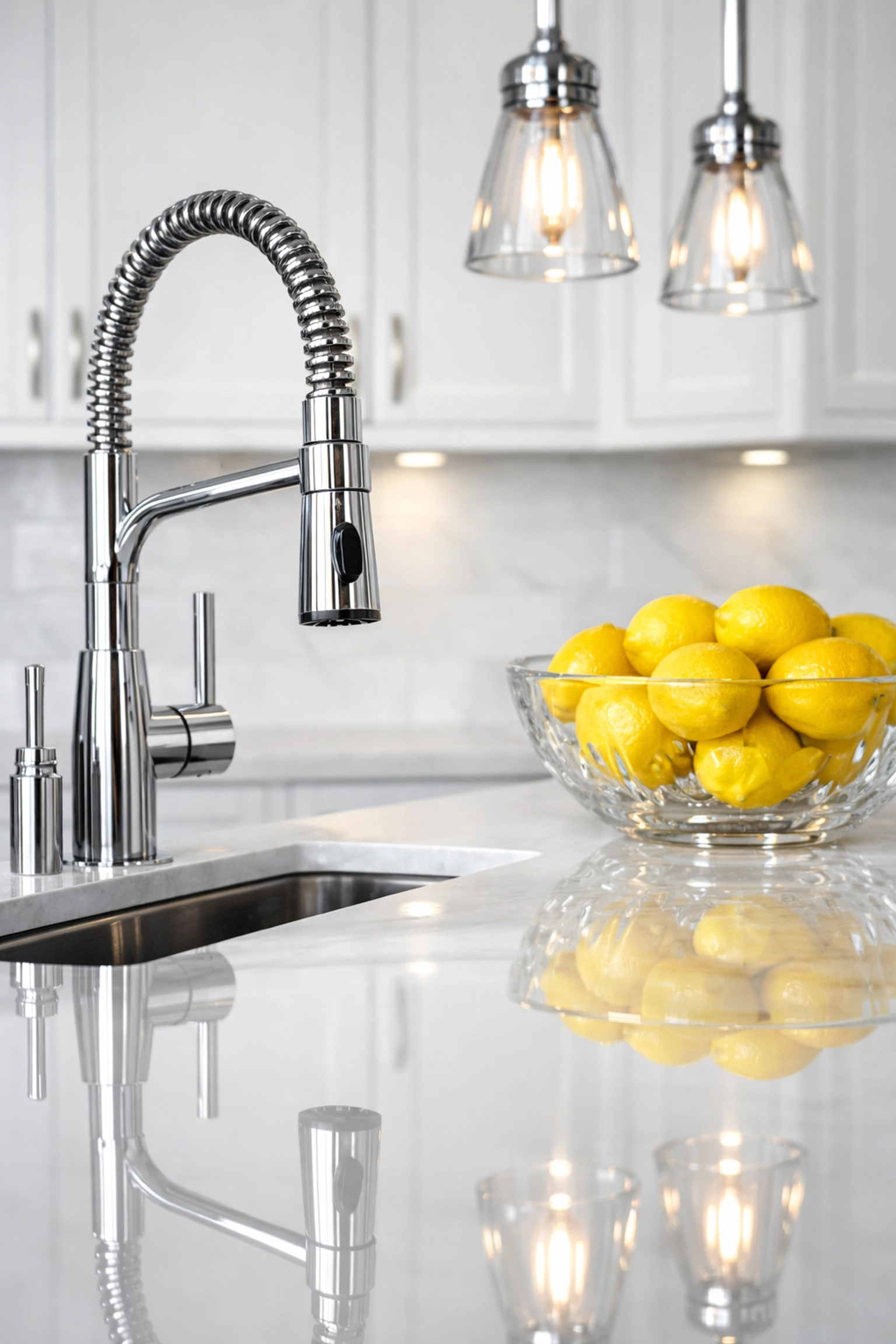 Spotless kitchen with marble counters showing how to deep clean and maintain your Fitchburg home.