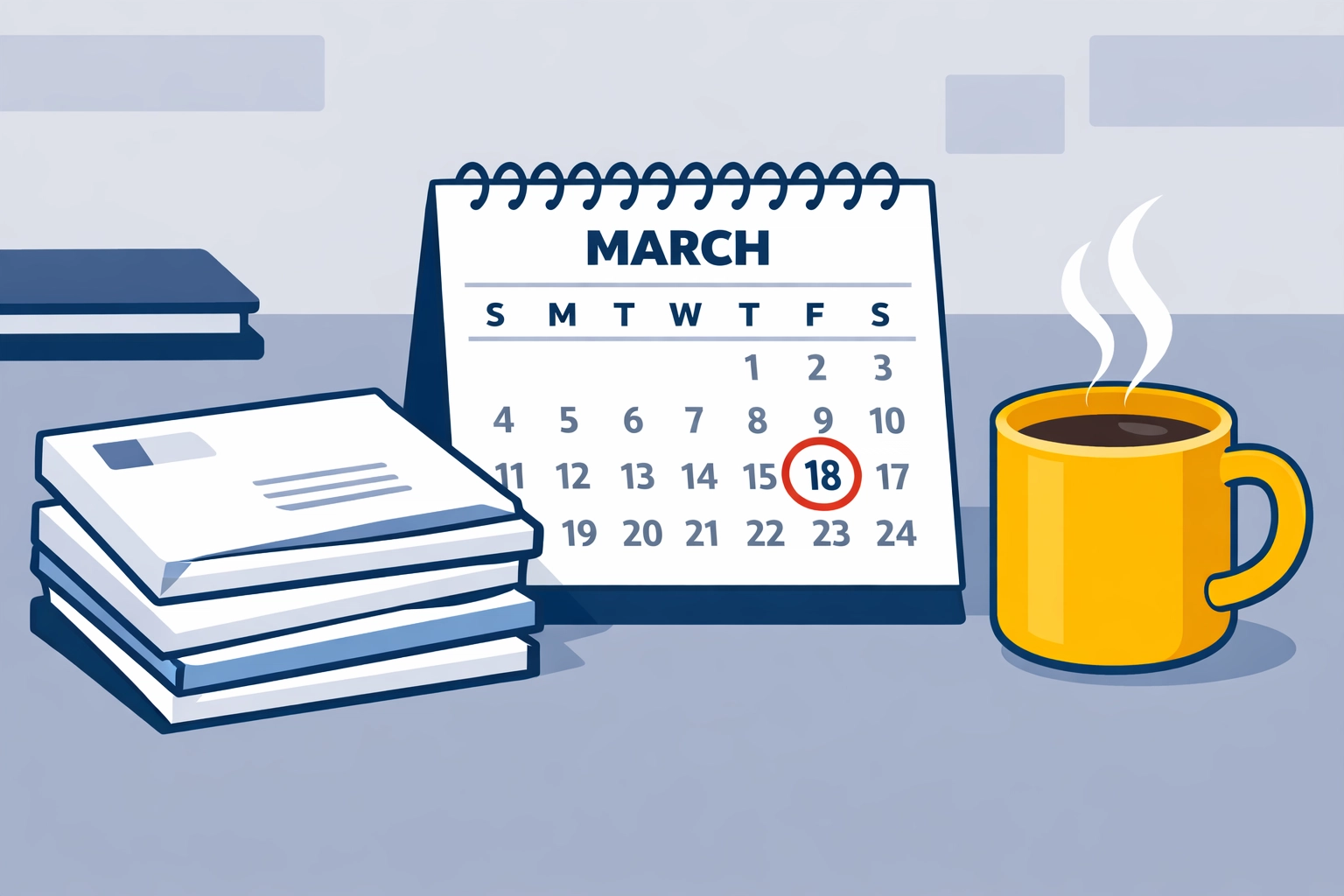 Organized desk with a calendar and tax documents to help avoid filing your tax return too early.