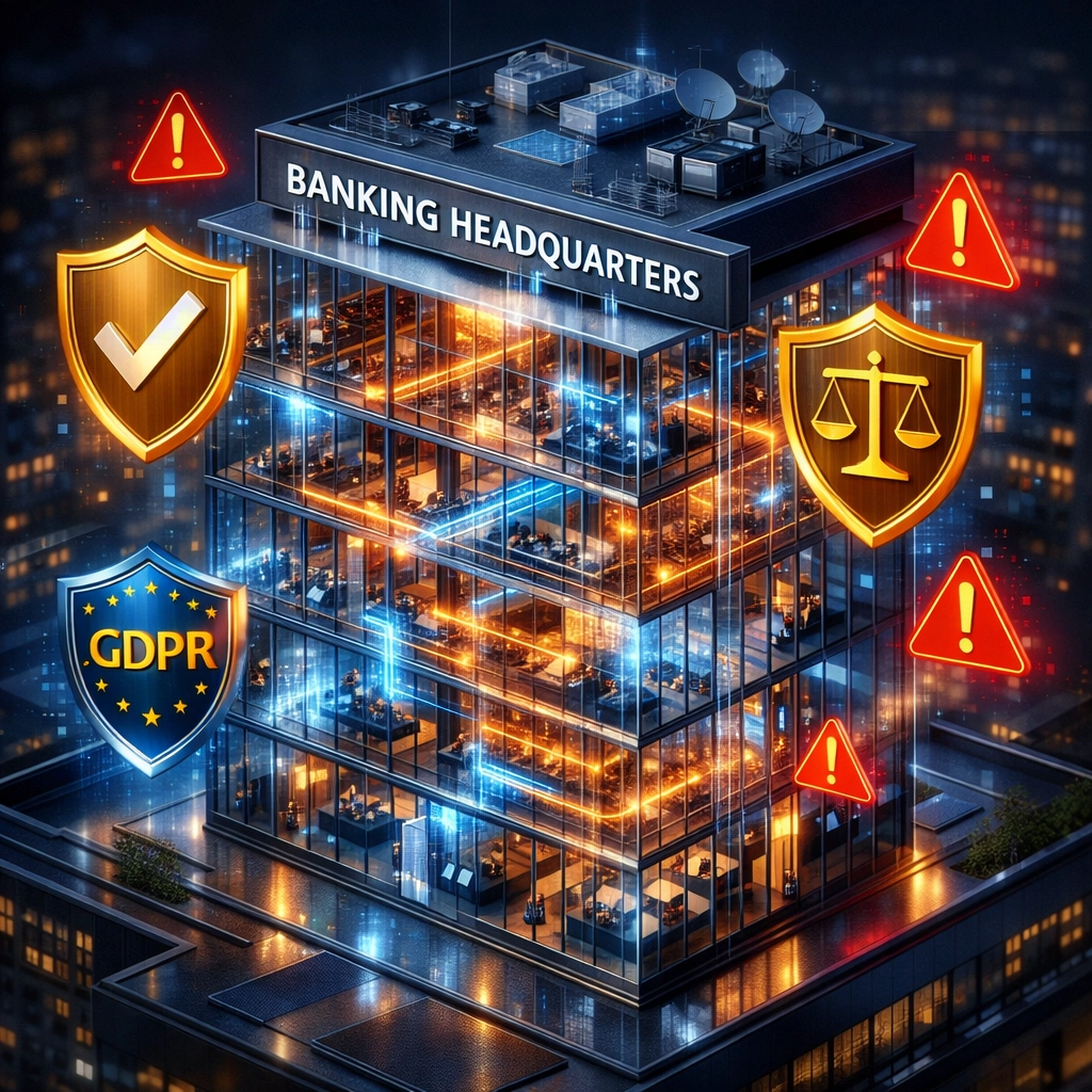 EU bank digital infrastructure with network connections for DORA compliance and operational resilience