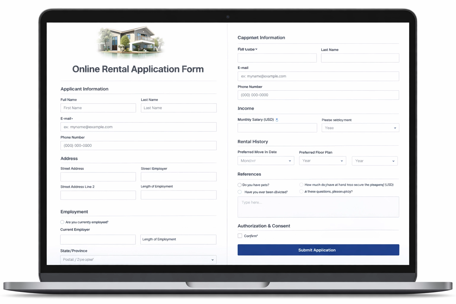 Screenshot of PMI Beltline’s online rental application form highlighting digital convenience and screening compliance