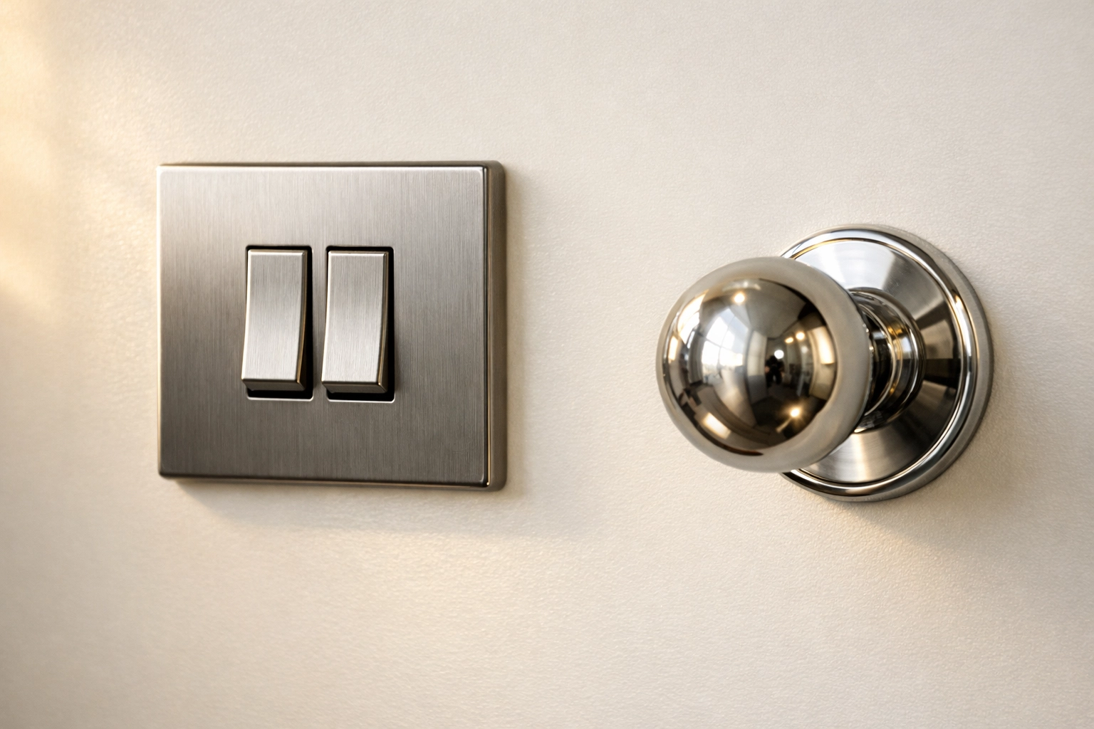 Polished doorknob and light switch highlighting the detail of move-out cleaning Worcester MA.