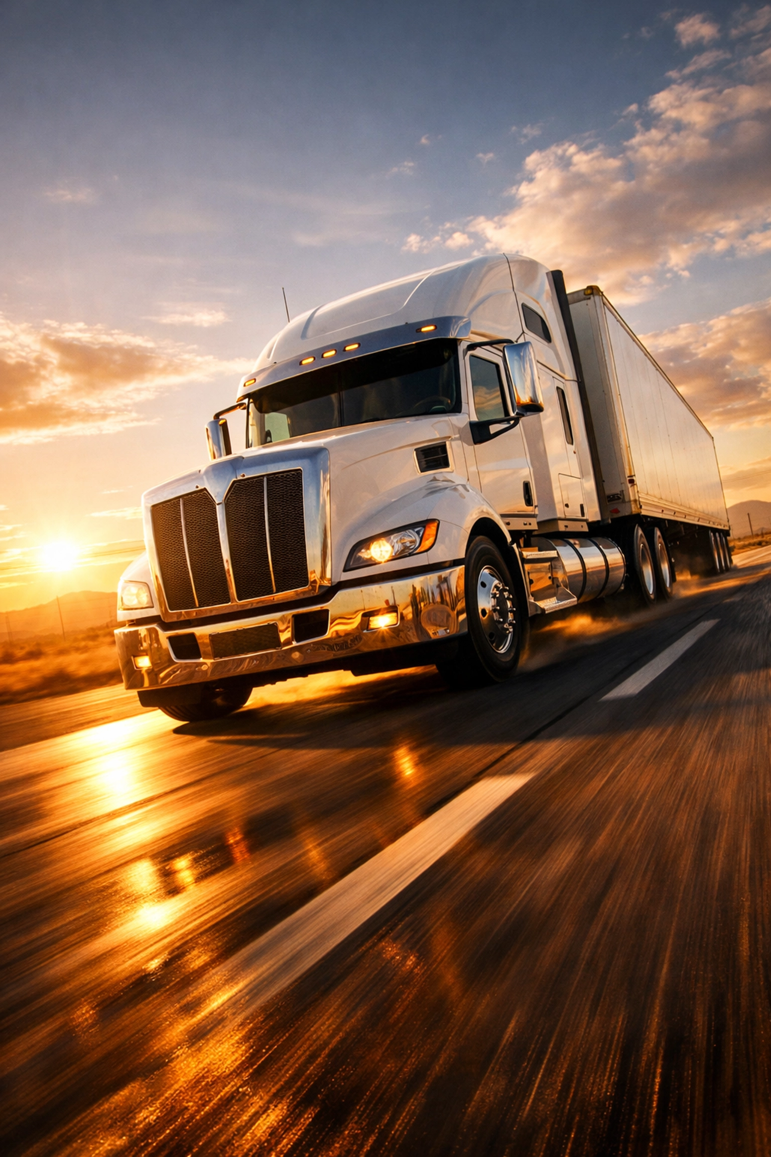 Semi-truck on a highway representing the high cost of shipping inventory between warehouses.