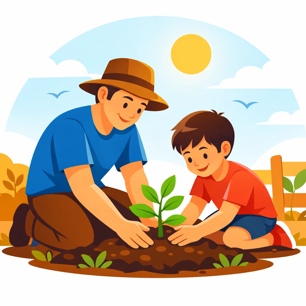 Adult and child planting a sapling together, representing growth through autism therapy in Texas and North Carolina.