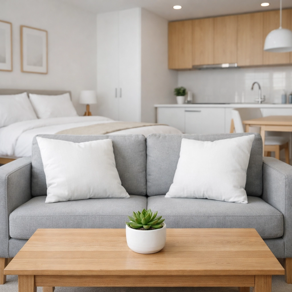 A clean, move-in ready studio apartment interior showcasing professional turnover results.