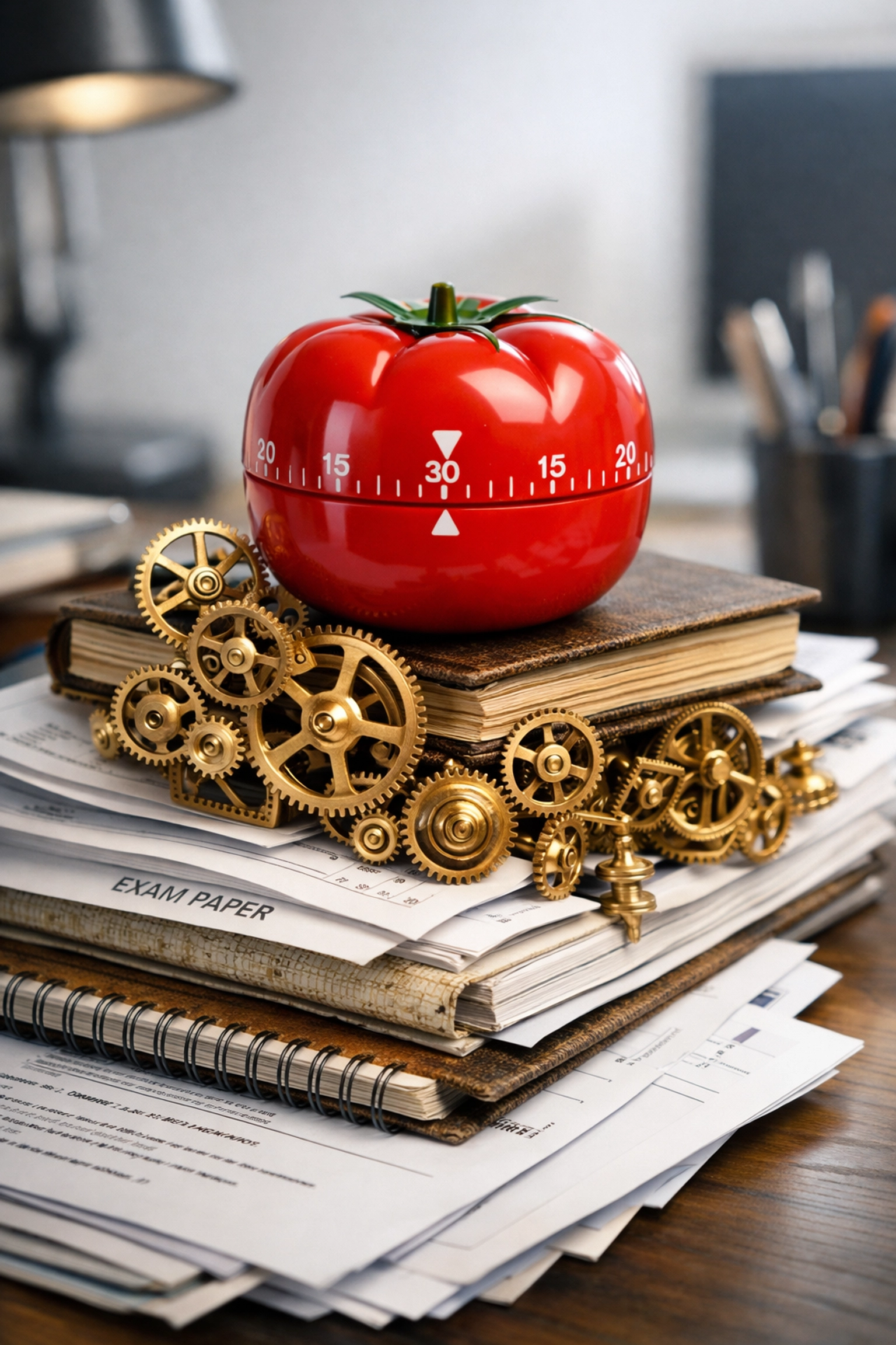 Study books and a Pomodoro timer used in online tutoring uk to boost revision efficiency.