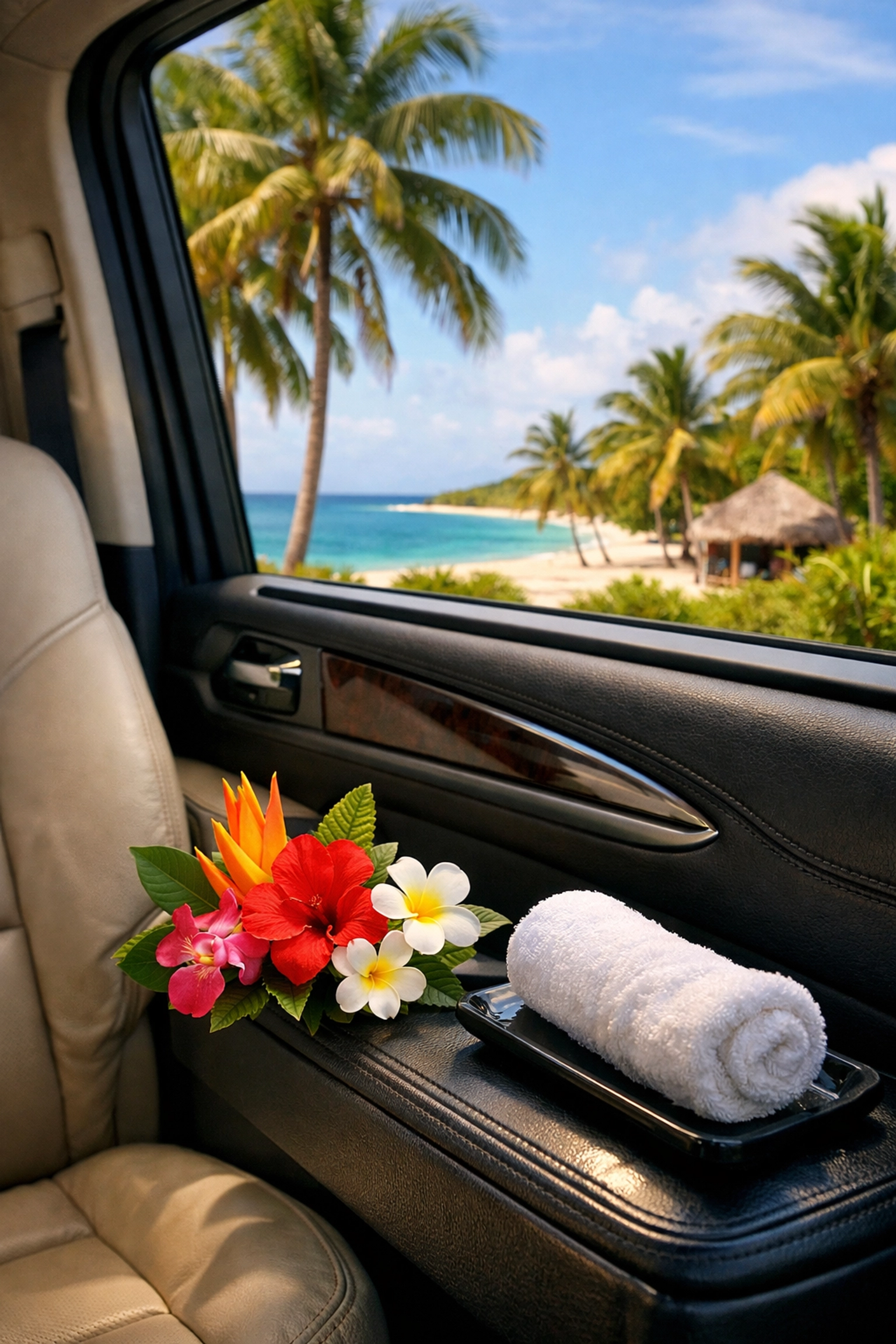 Stress-free travel advisor services featuring a luxury private transfer with views of the Caribbean.