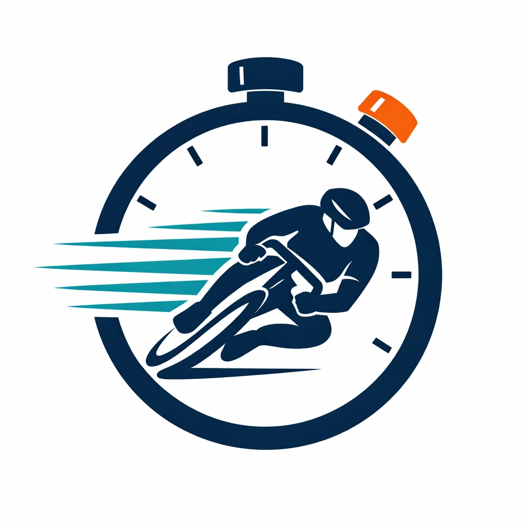 A stopwatch and cyclist icon representing fast and efficient power building through structured training.