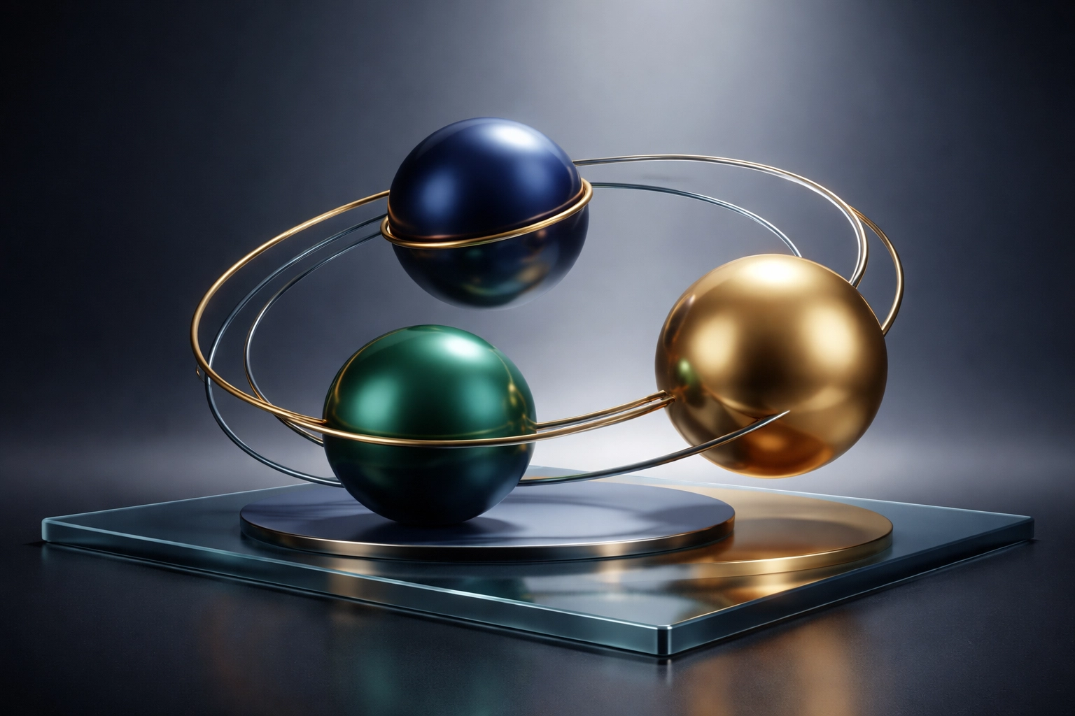 Portfolio diversification visualization showing interconnected spheres to represent modern asset allocation strategies