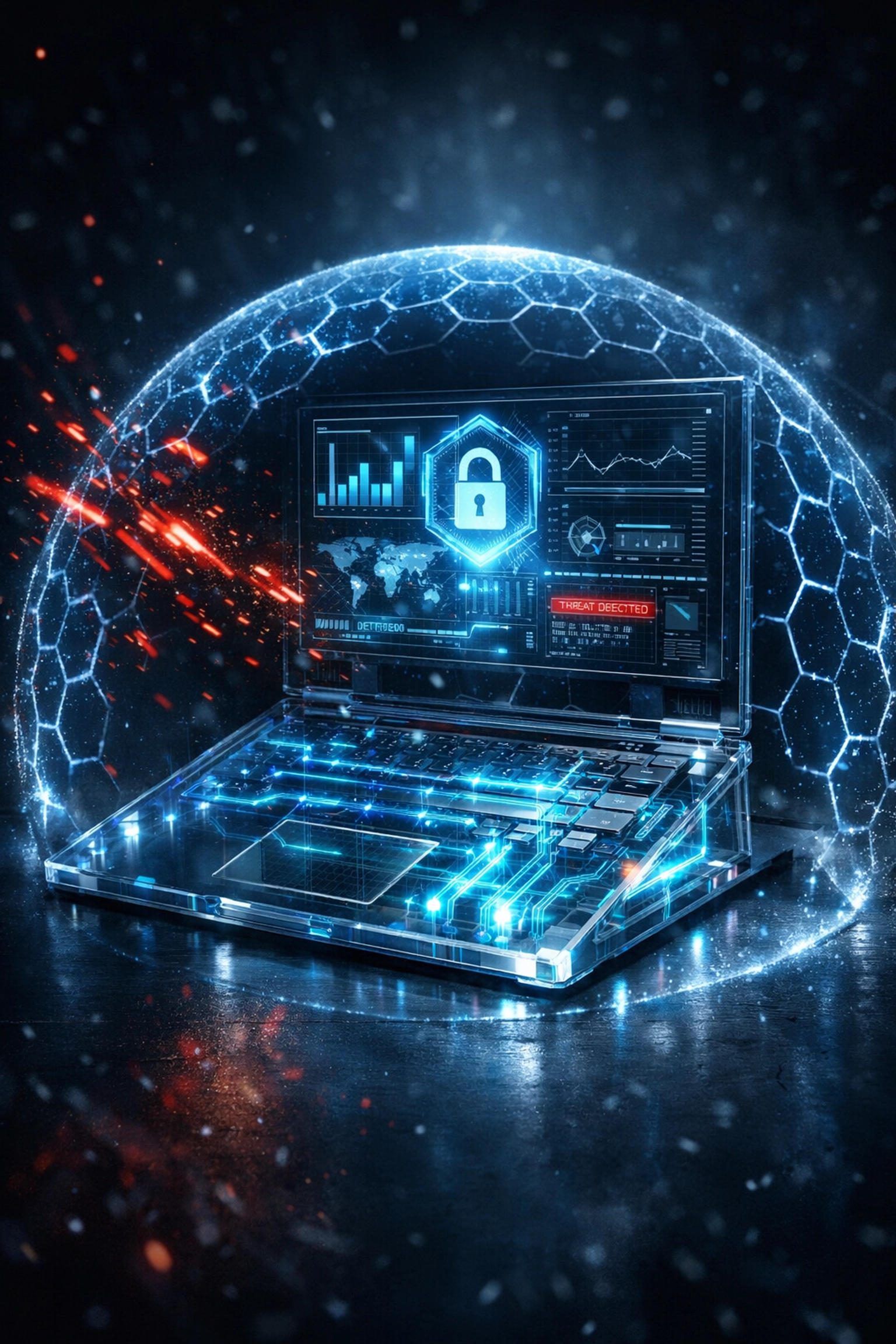 EDR security shield protecting remote endpoint from ransomware attack