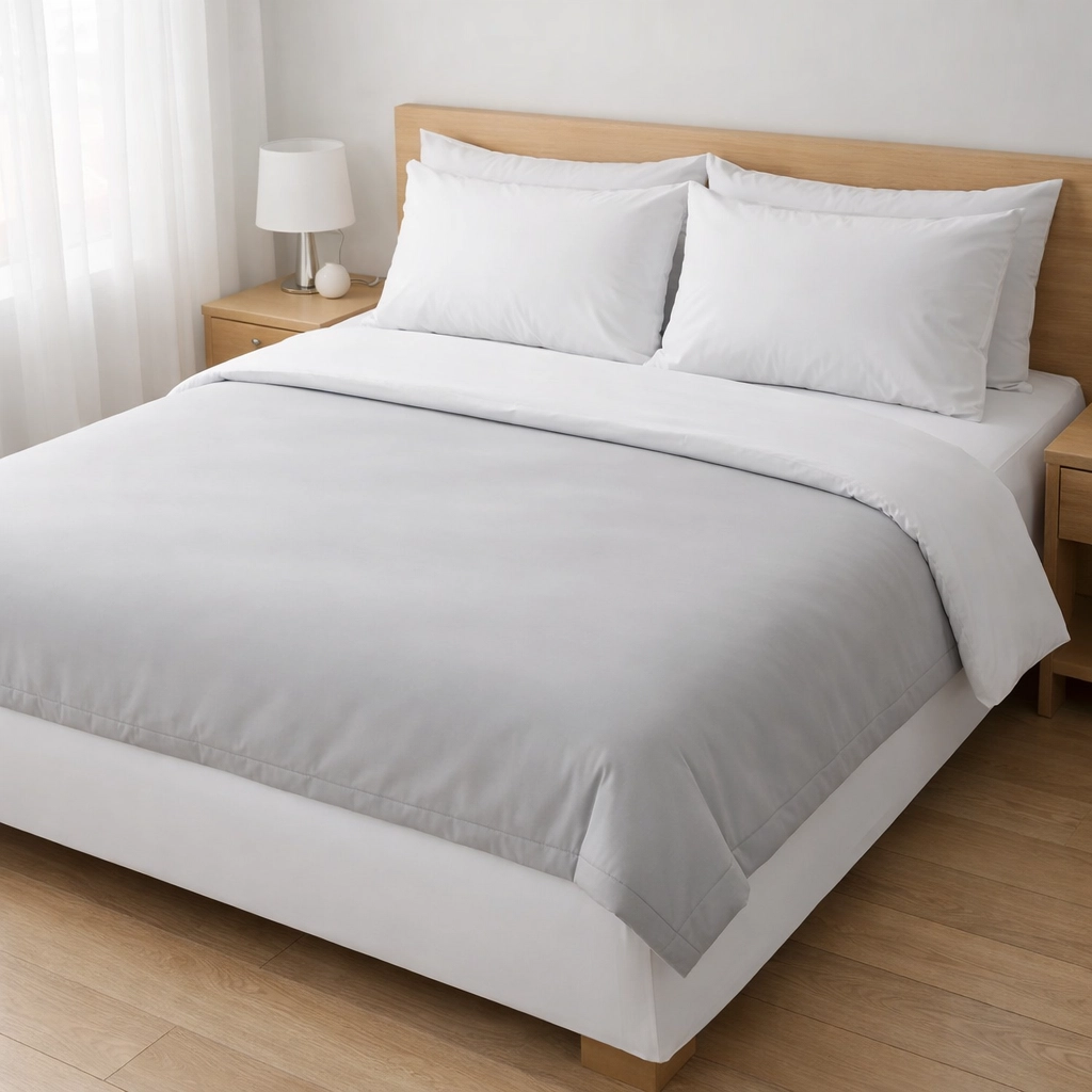 Professionally made bed with white linens and hospital corners in Airbnb bedroom