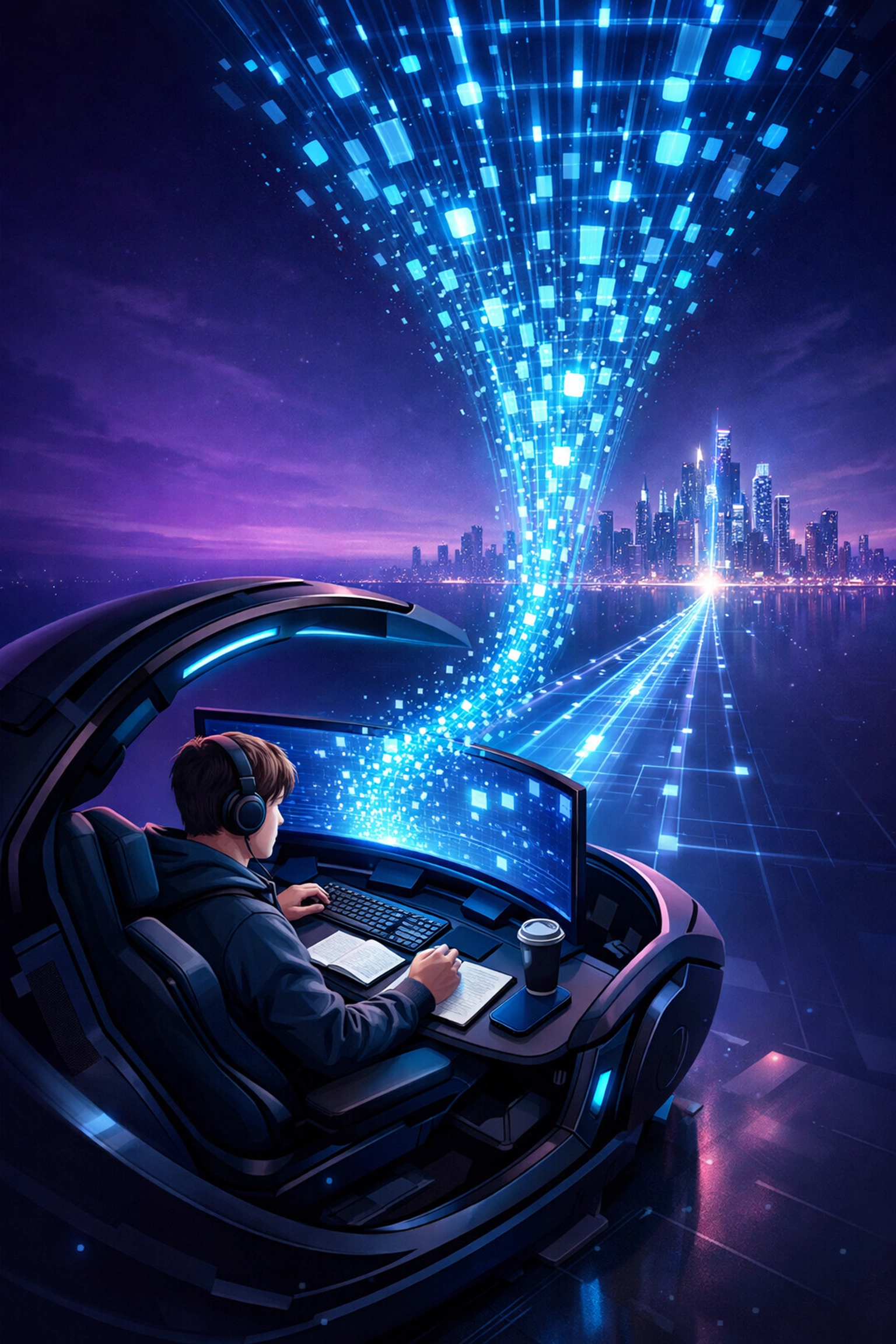 High school student in an EsportsPod showing the digital talent pipeline from gaming to a professional corporate career.