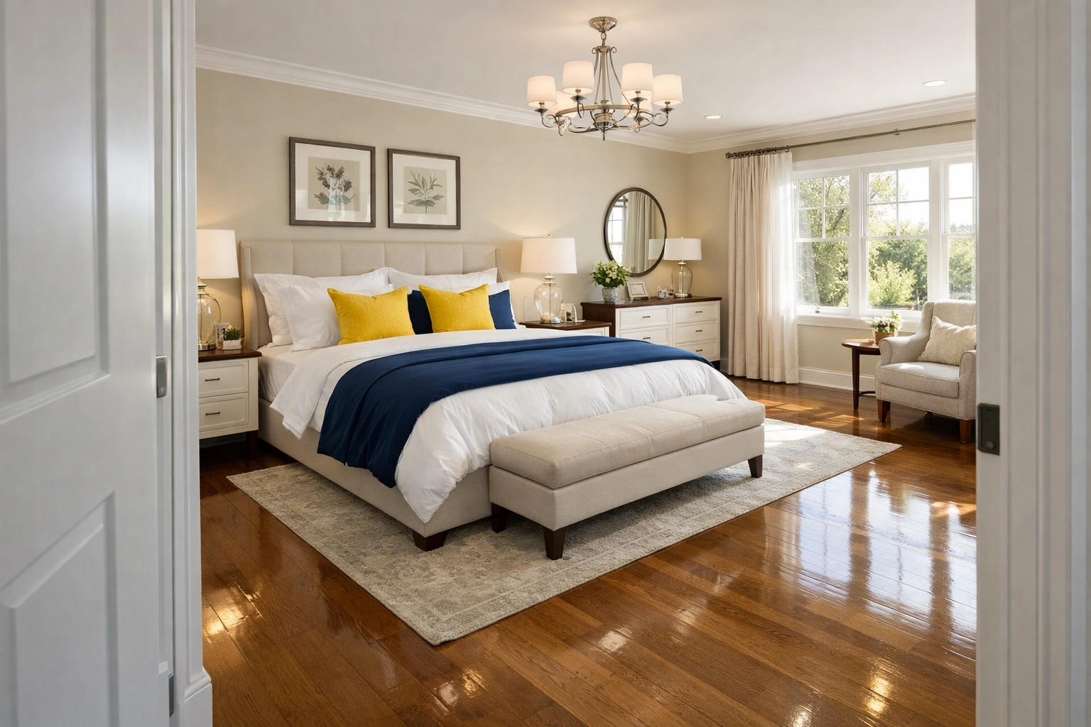 A serene, dust-free bedroom showcasing the results of a reliable standard house cleaning service.