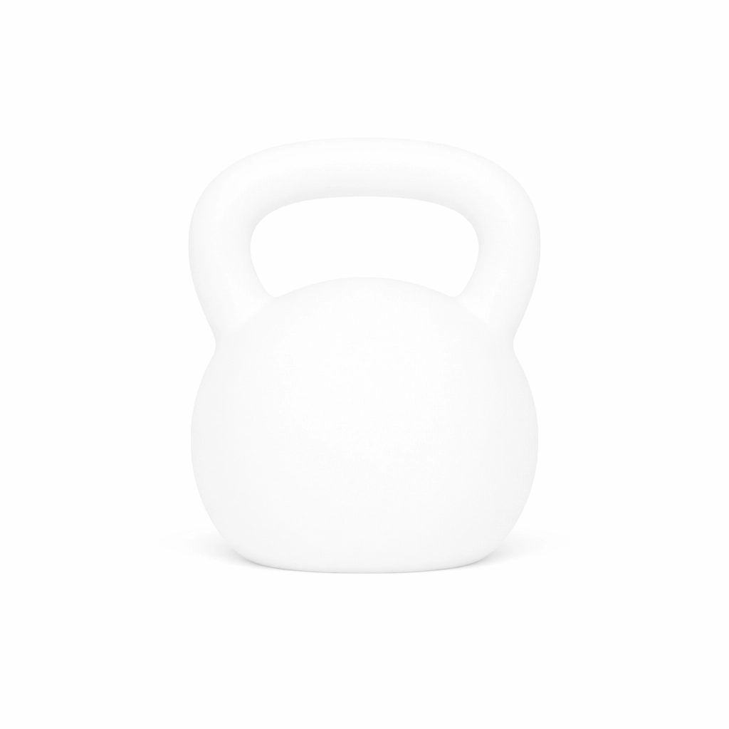 White kettlebell symbolizing discipline over motivation in a garage gym mindset for tactical fitness