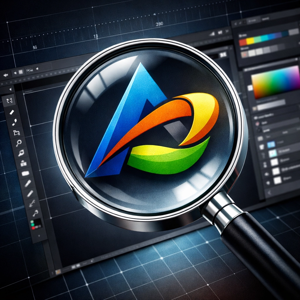 Magnifying glass showing high resolution detail on a logo design for professional custom printed t shirts.