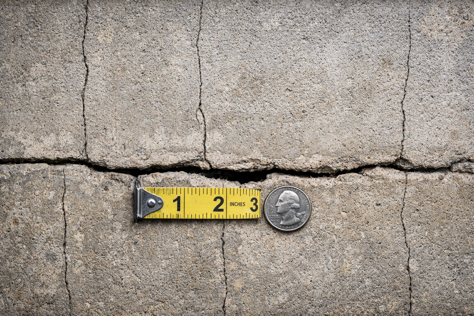 Foundation wall showing vertical hairline cracks and horizontal crack during Edmonton home inspection