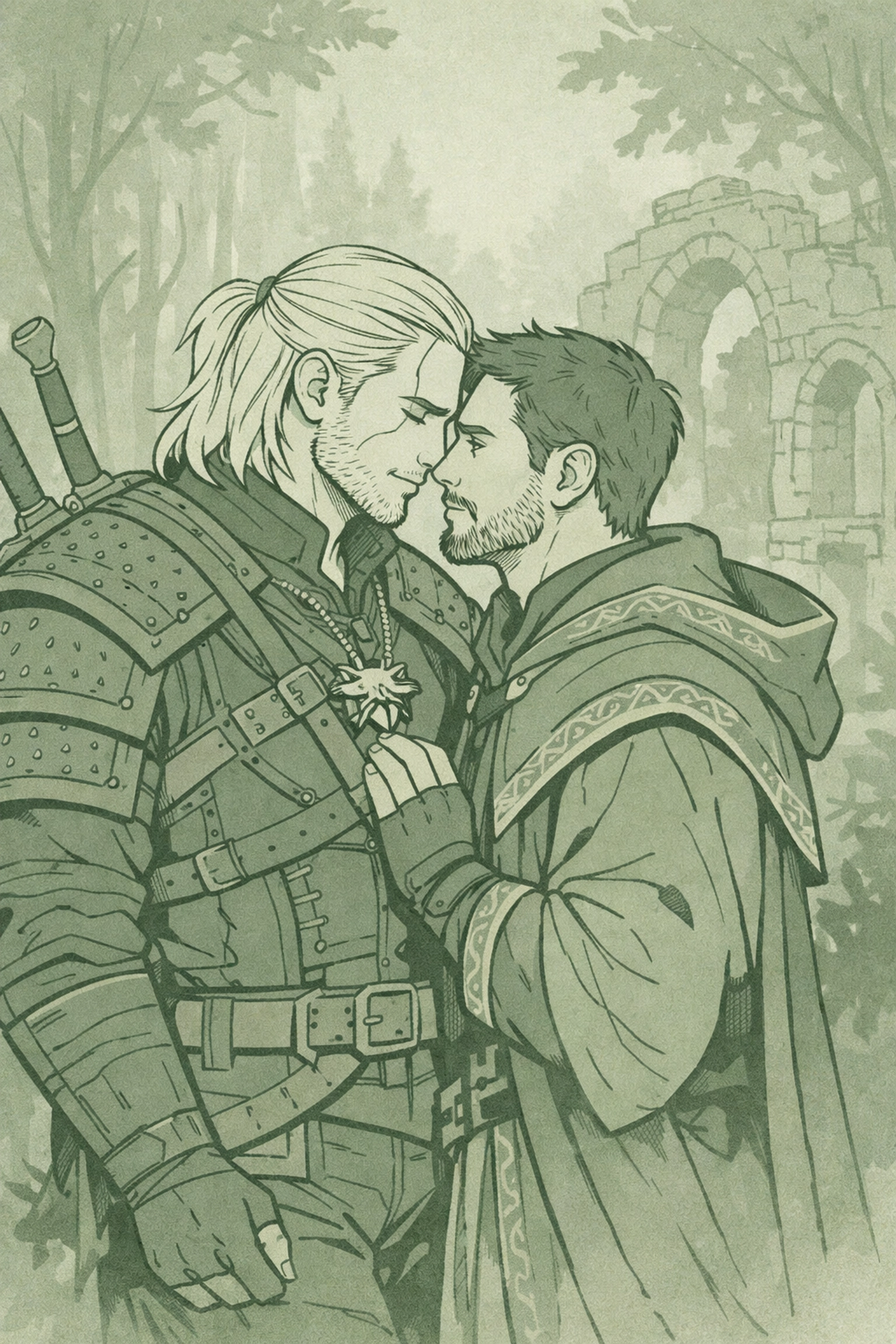 Witcher and guild master in forbidden MM fantasy romance moment