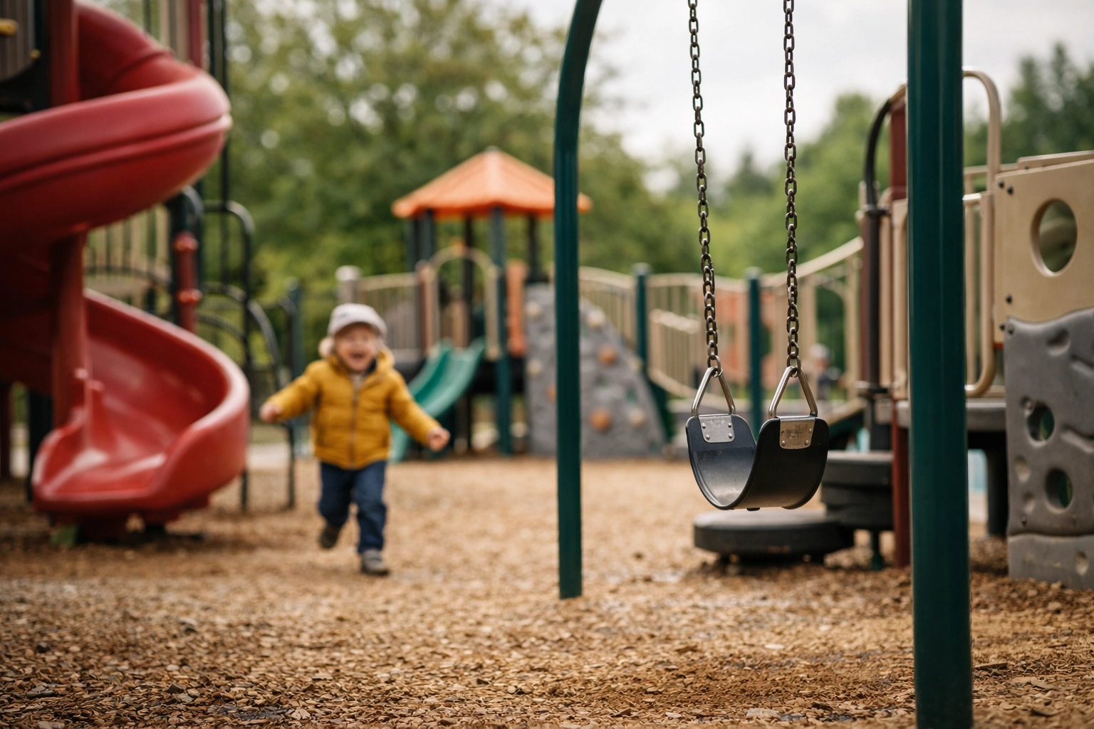 Child playing happily at a playground in a park, symbolizing the child’s best interests in a custody case