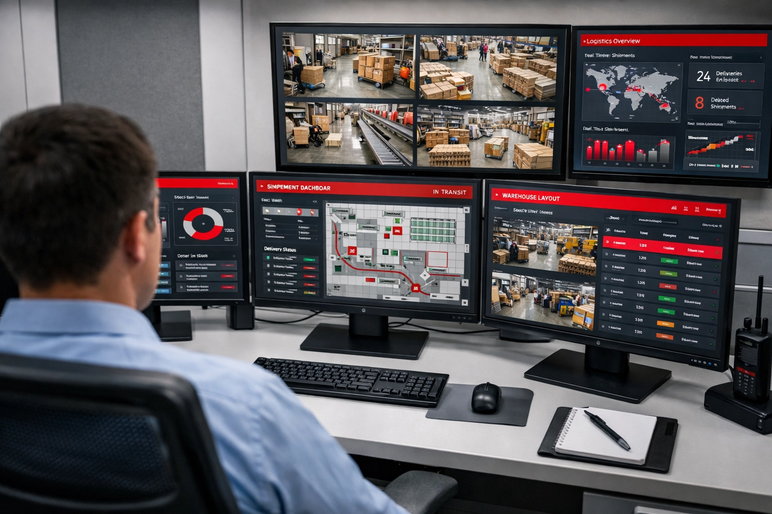 Warehouse management system with real-time inventory tracking and logistics dashboards