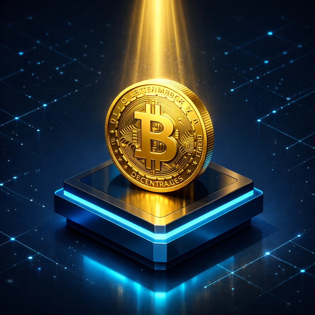 A digital gold coin representing Larecoin stablecoin assets and fee-saving Web3 payment solutions.