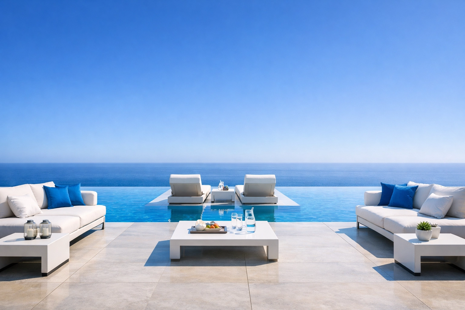 A luxury vanishing-edge pool representing a rewarding investment for a pool business owner.