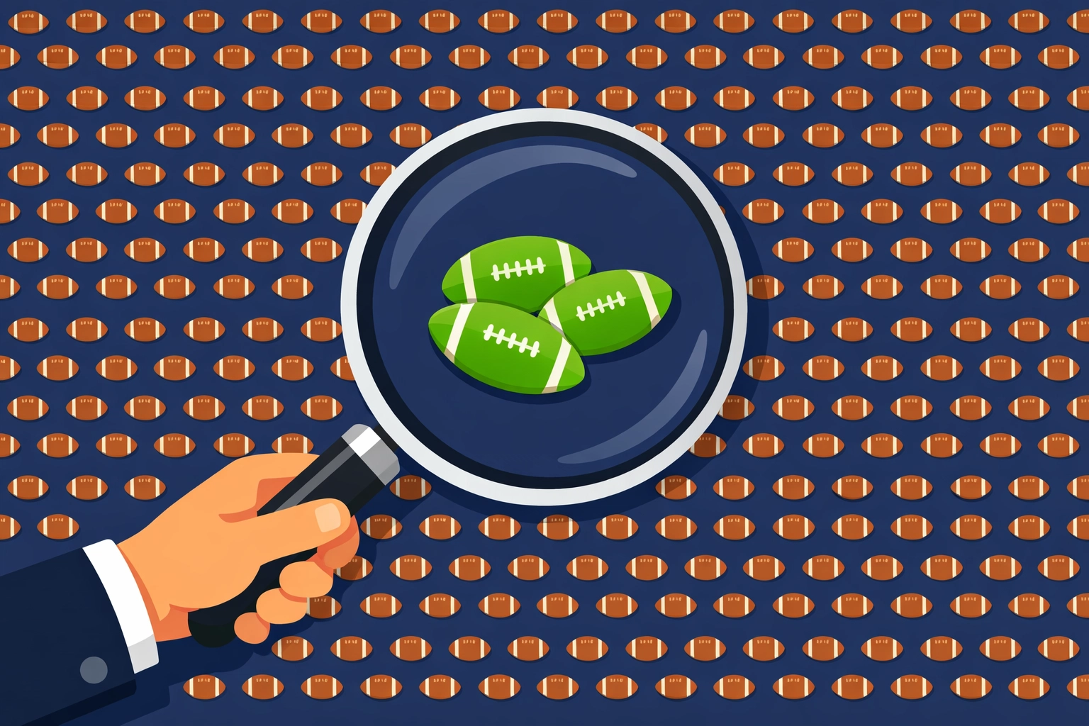 Magnifying glass highlighting the importance of large sample sizes in football betting data to help handle losing streaks.