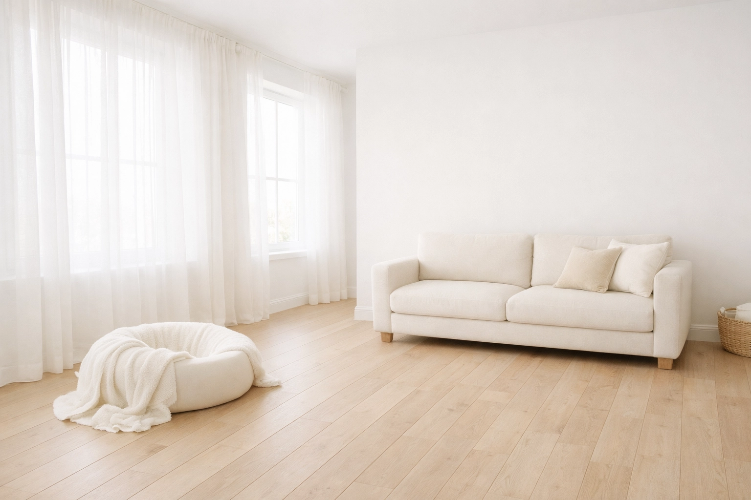 Bright and airy Northern Beaches newborn studio featuring soft natural light and minimalist decor.