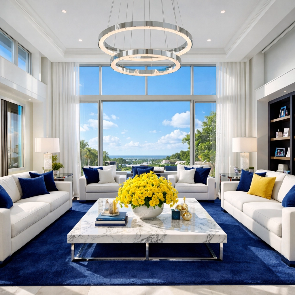 A sunlit, professionally cleaned luxury living room reflecting a healthy home environment.