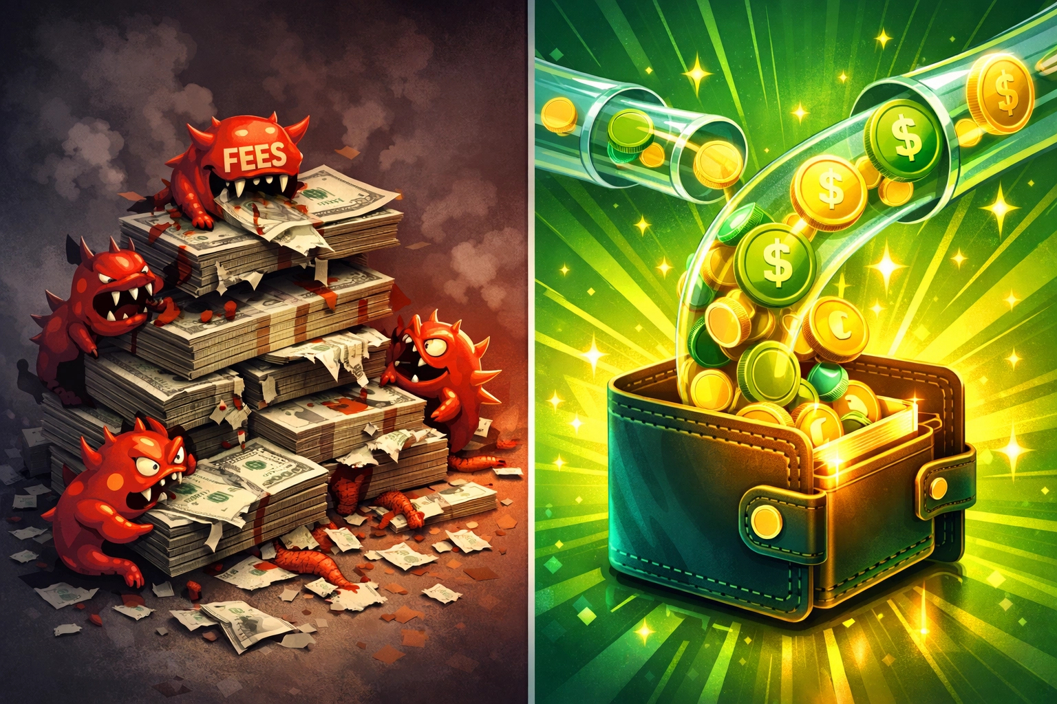 Comparison showing traditional payment fees versus low-cost Web3 global payments for merchants