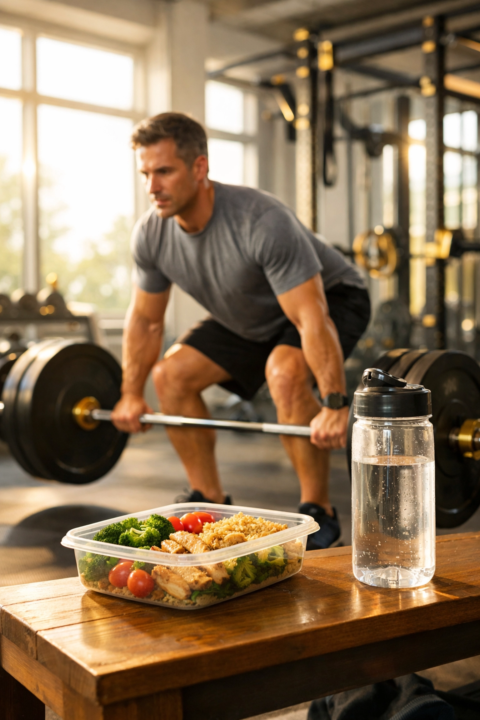 Man lifting weights in gym as part of healthy lifestyle with testosterone replacement therapy