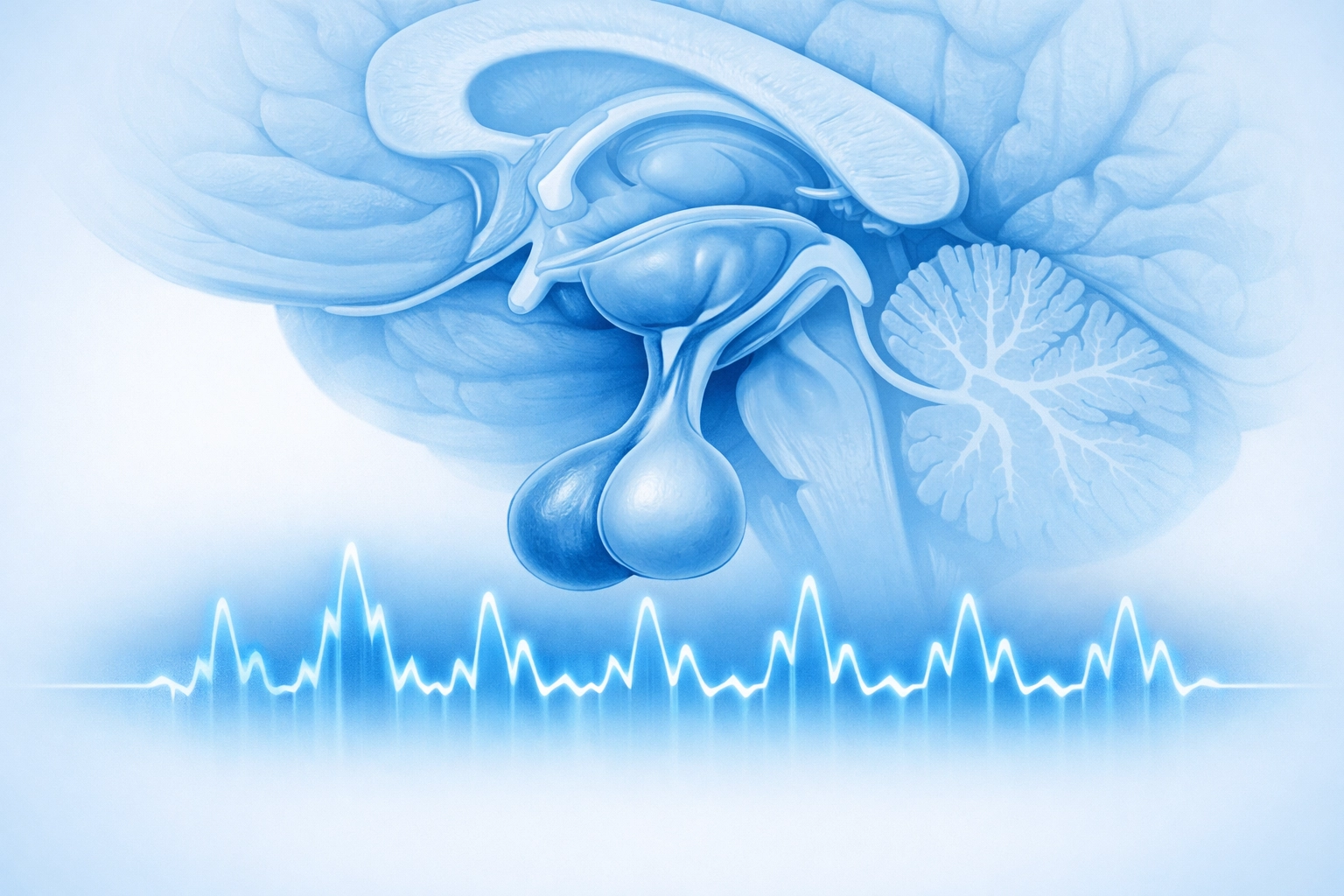 Pituitary gland visualization showing growth hormone pulses and optimization via CJC-1295 therapy.