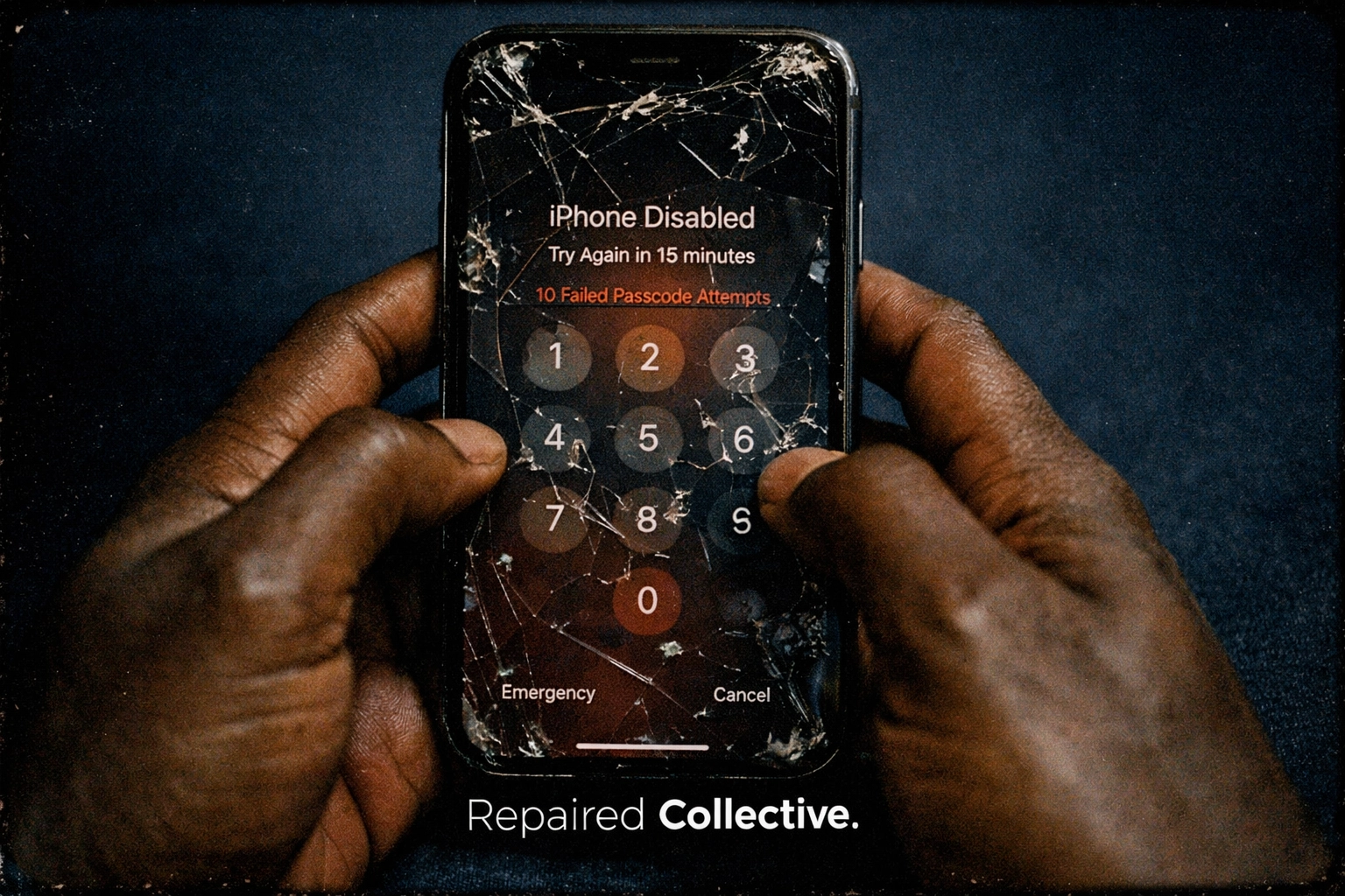 Cracked iPhone screen showing failed passcode attempts from ghost touch damage