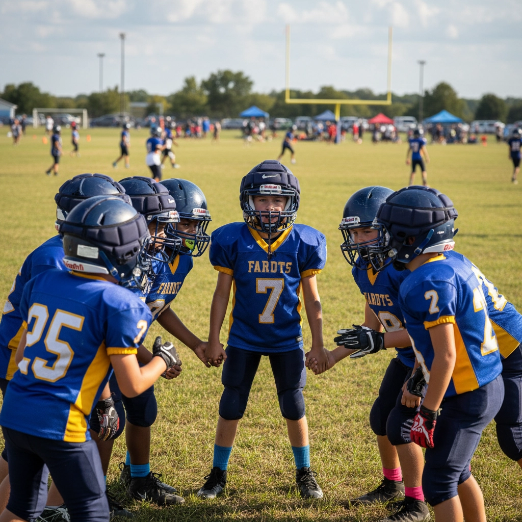 Youth 7v7 American Football - Teamwork Huddle