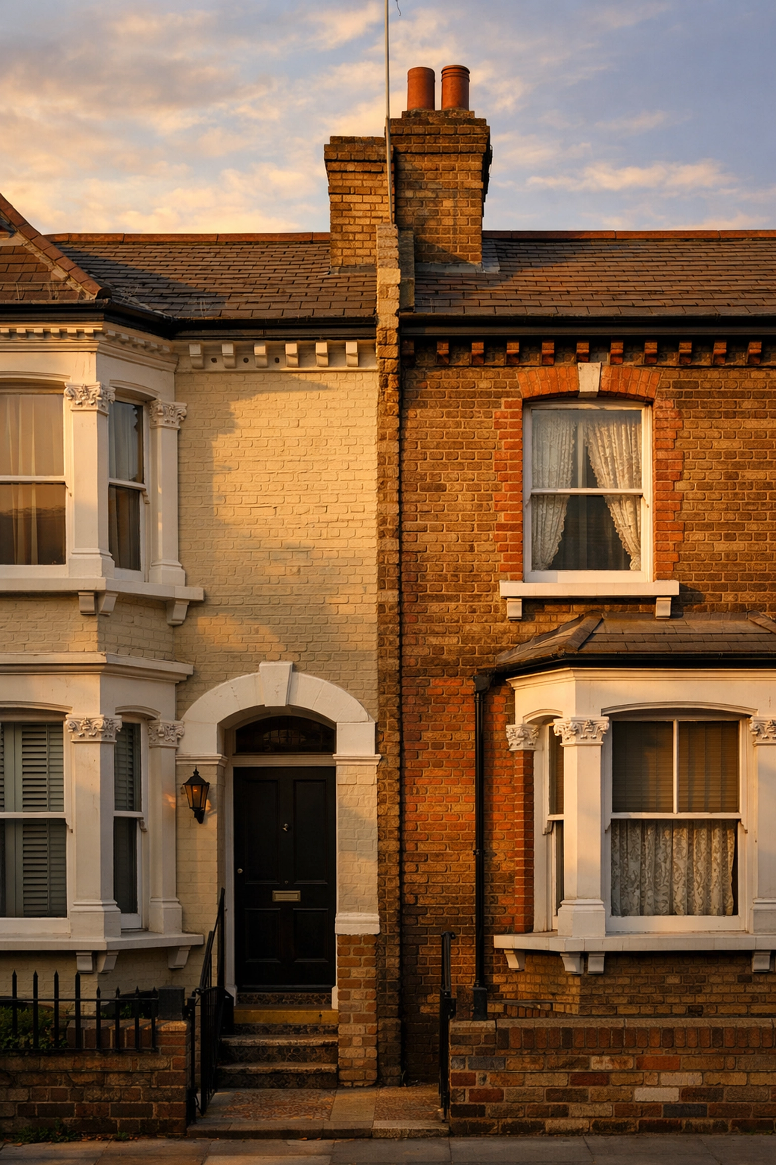 Victorian terraced houses in London showing party wall boundary between properties