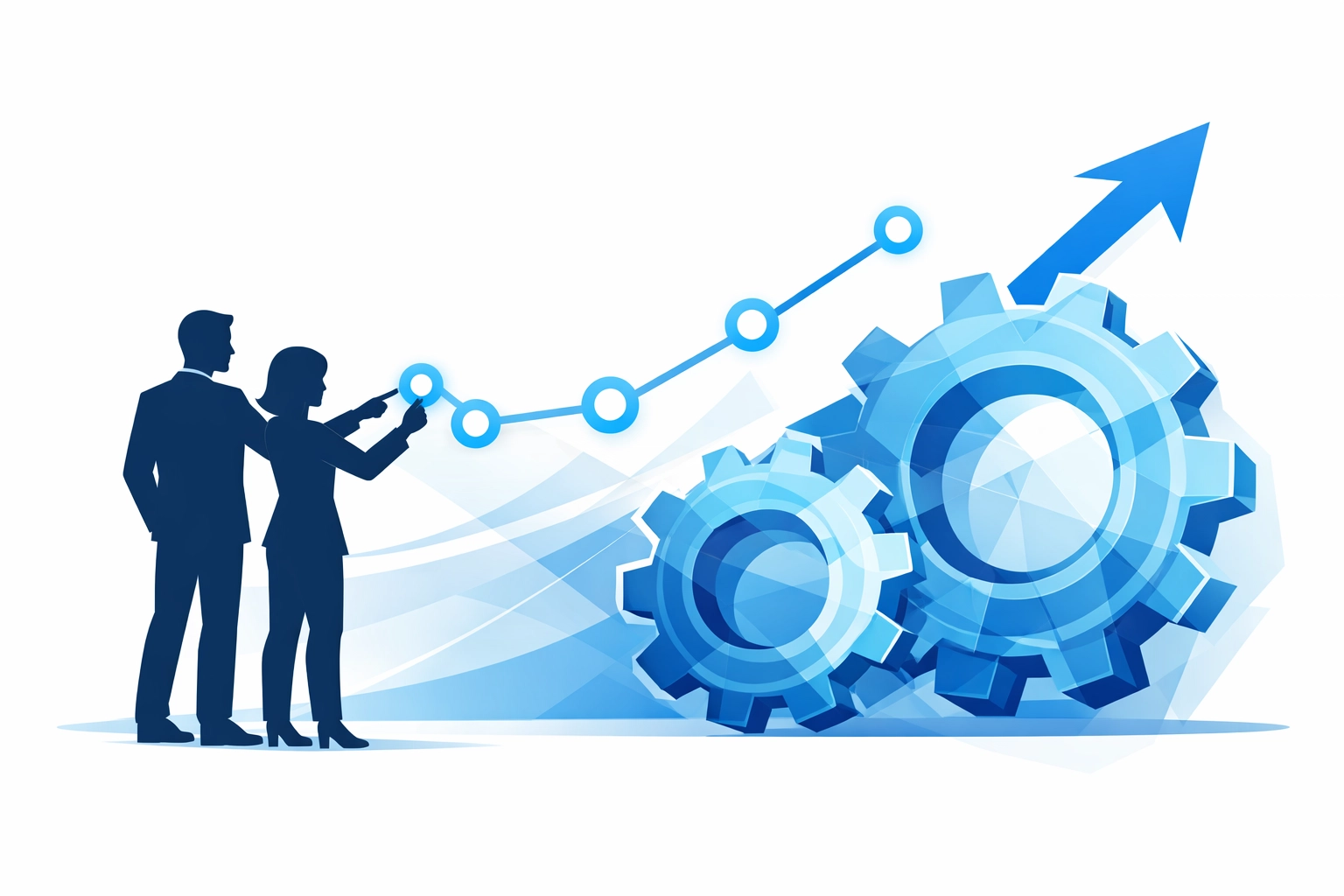 Professional illustration of a team collaborating on digital marketing strategies to achieve business growth.