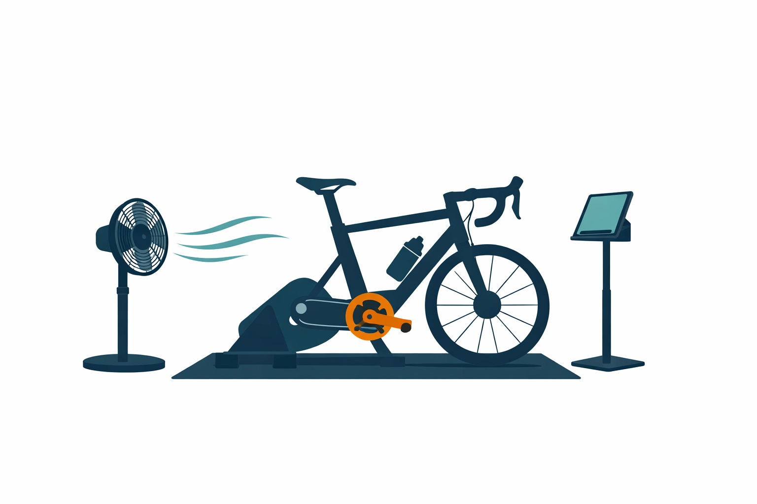 Minimalist indoor cycling workouts setup with smart trainer and cooling fan for performance.