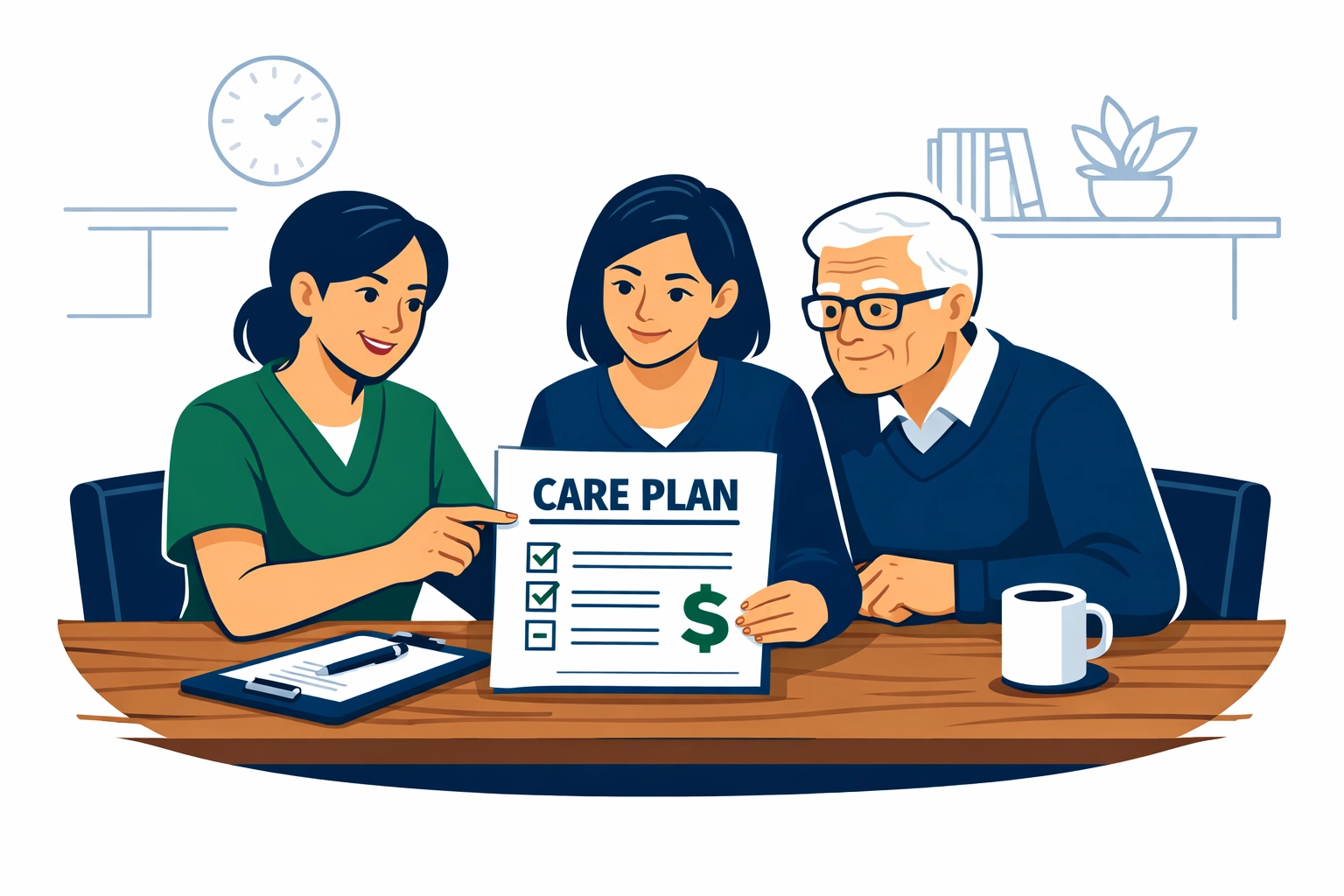 A family in Austin discussing home health care services and a personalized care plan with a professional.