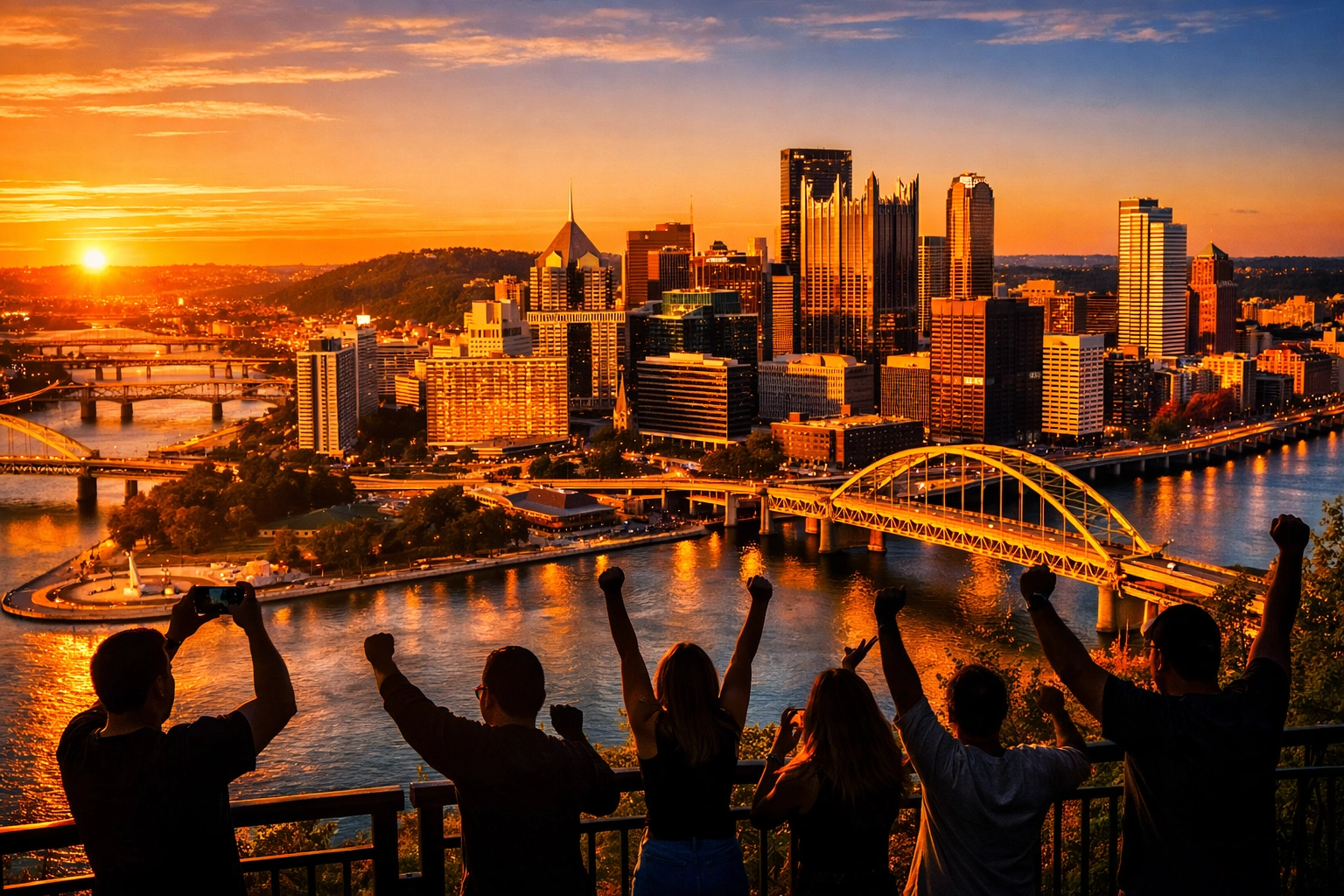 Pittsburgh skyline view from Mount Washington during birthday limo service celebration
