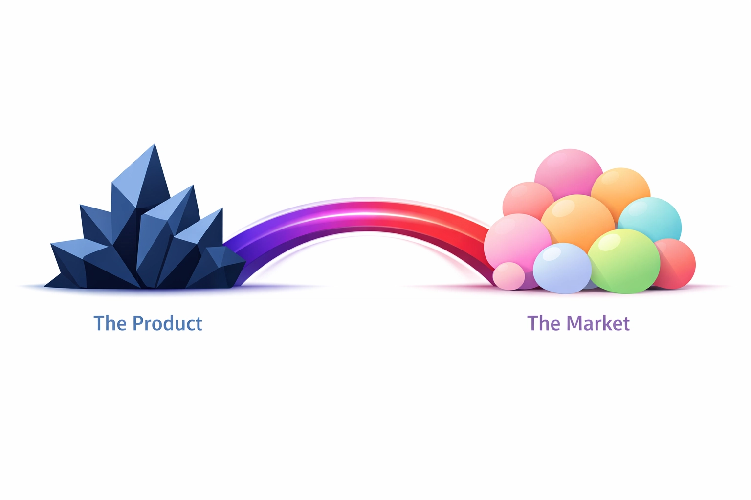 Geometric illustration of how a product marketing agency bridges the gap between product and market.