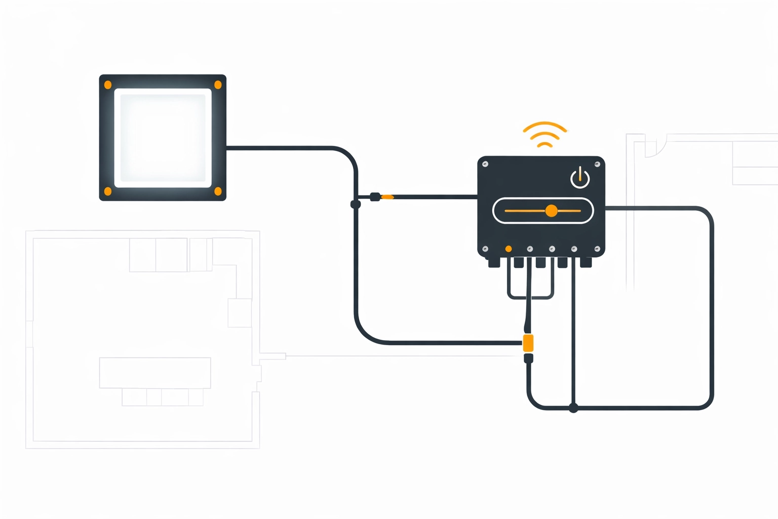 LED-Beleuchtung & Steuerung (technische Vektor-Illustration) – Elektriker 1050