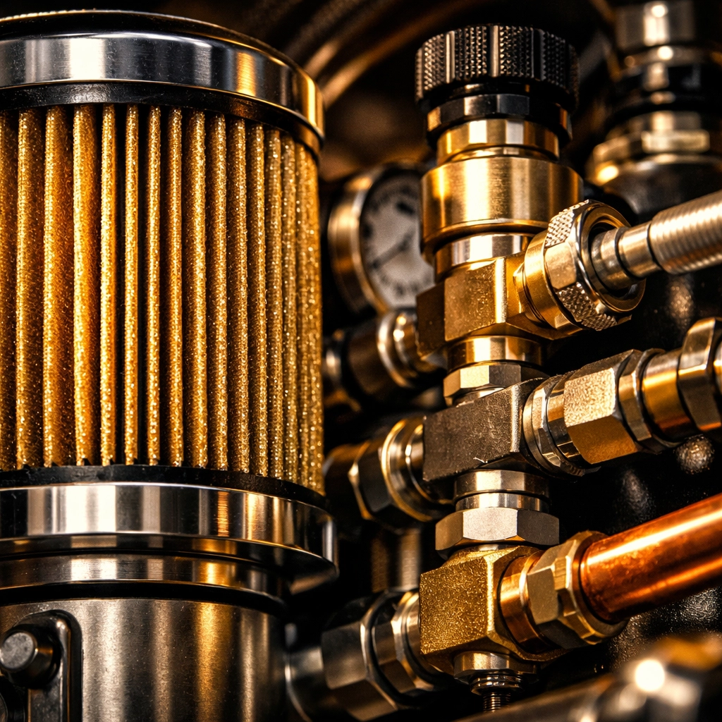 Internal air compressor filter and valves inspected during industrial compressor repairs near me.