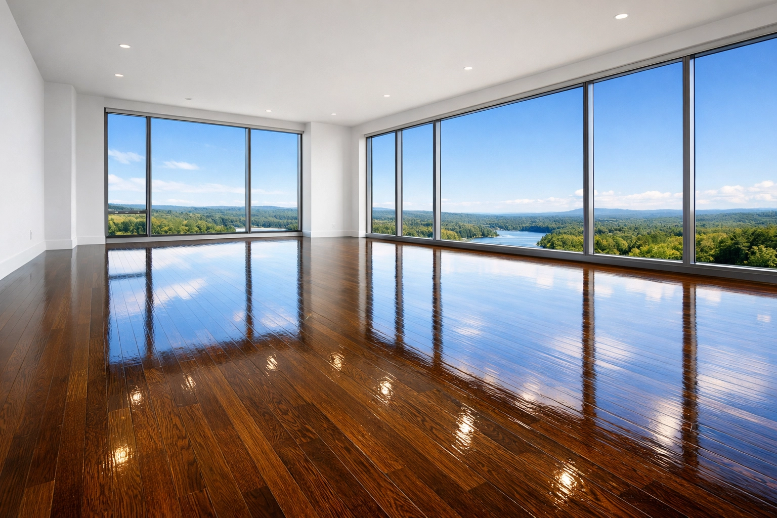 Gleaming floors in a luxury Ashland apartment after a professional move-out eco-friendly house cleaning.