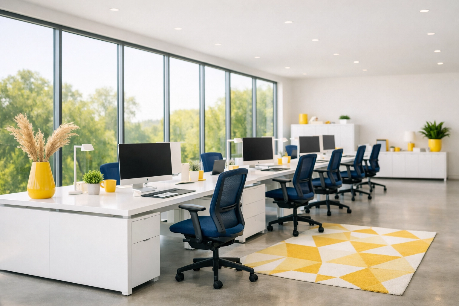 A clean and organized modern office in Bedford, Massachusetts, promoting a healthy workplace through office cleaning.