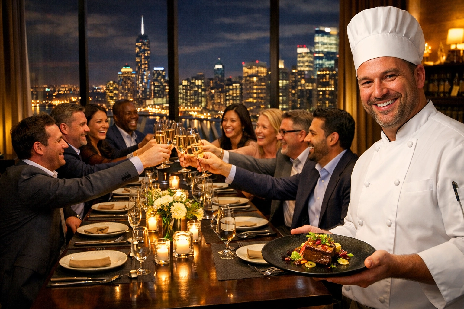 Executive team dining experience at exclusive Super Bowl corporate entertainment event