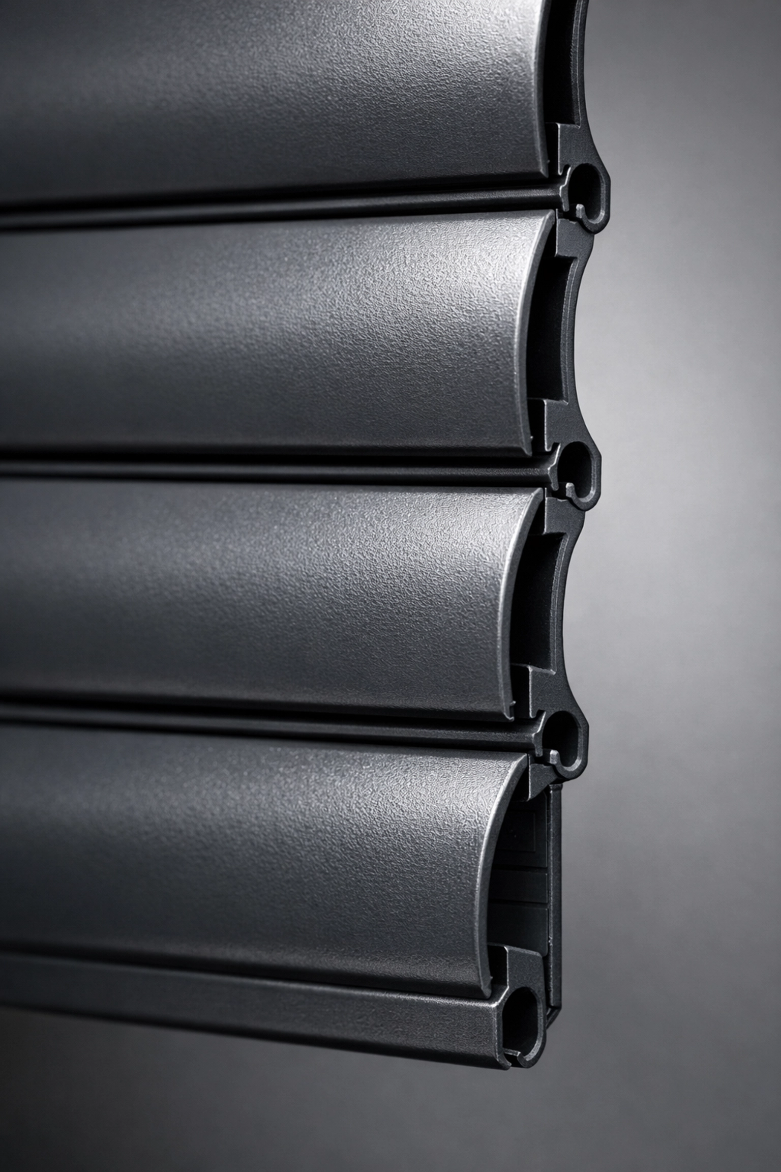 Aluminium-Rollladenlamellen in Anthrazit mit Sicherheitsmechanismus Nahaufnahme