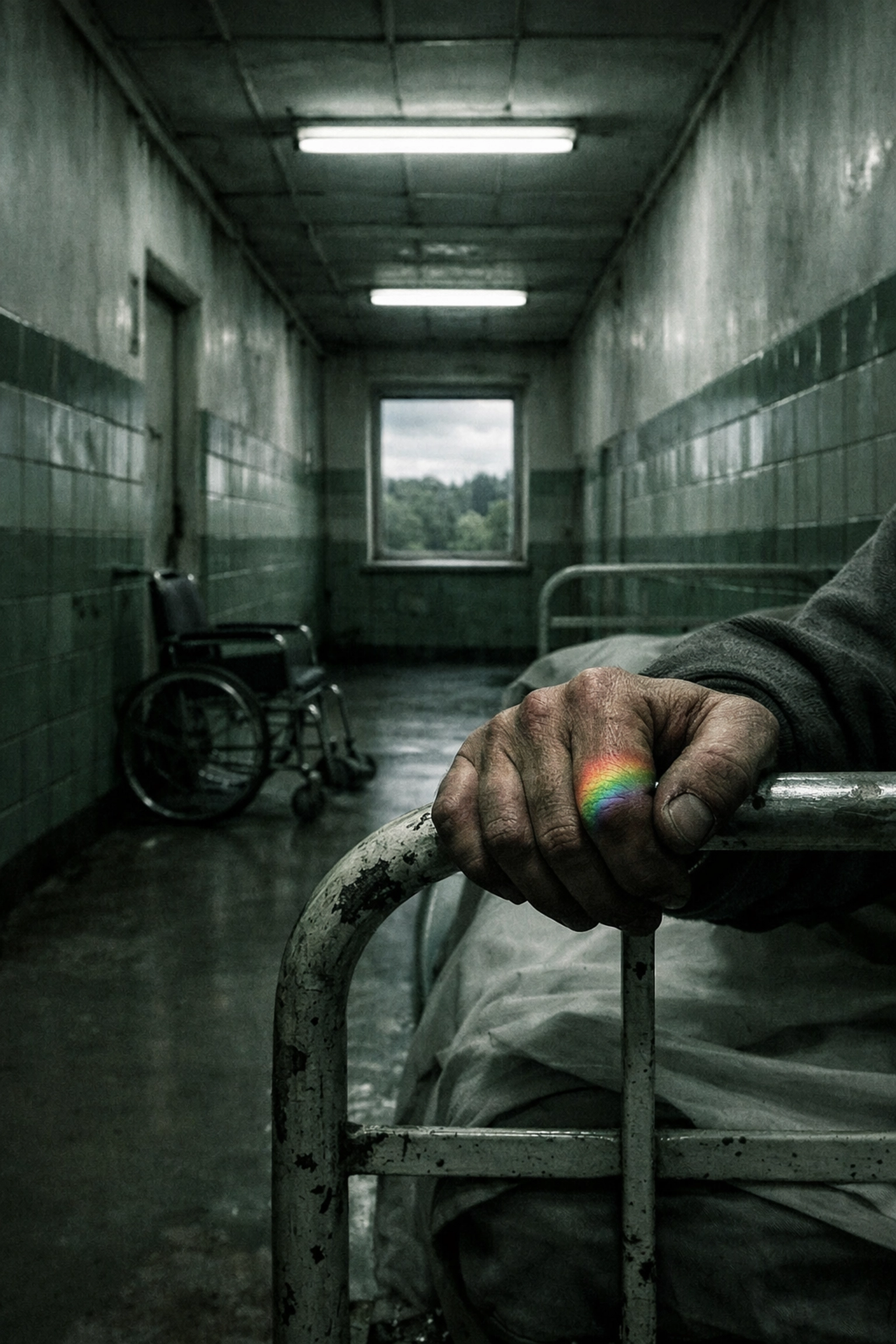 Soviet psychiatric hospital corridor with view of Gorky Park where gay men were sent for treatment